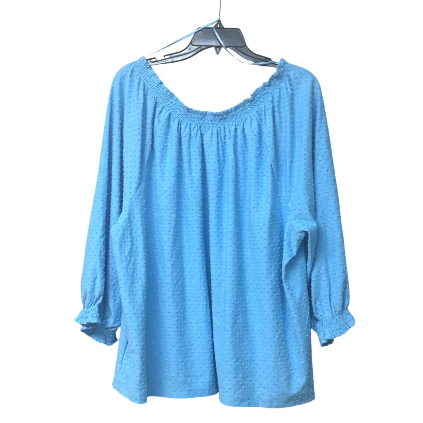 Style & Co Style Co Plus Size Off-the-Shoulder Swiss Dot Top, Aqua Blue Size ONE SIZE - 4 Thumbnail