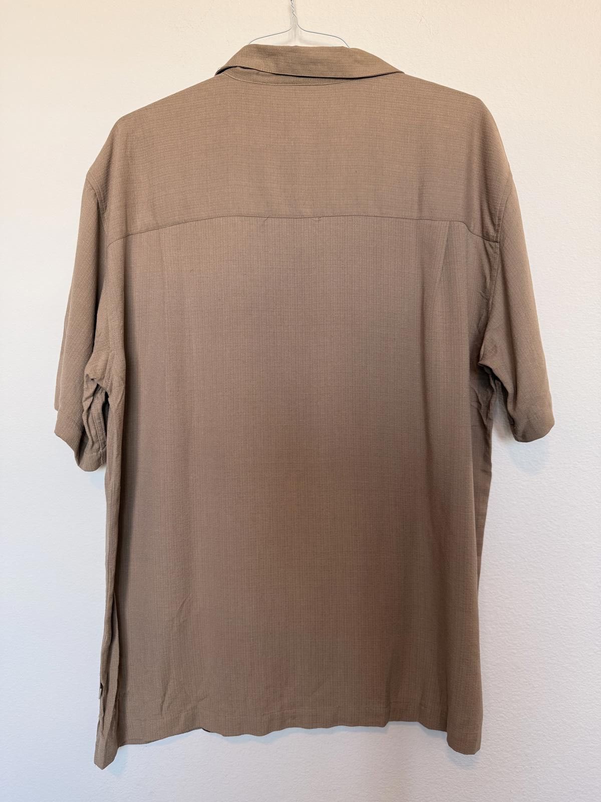Designer Mens 100% Silke Camp Collar Retro Brown Vertical Line Shirt Size US XL / EU 56 / 4 - 2 Thumbnail