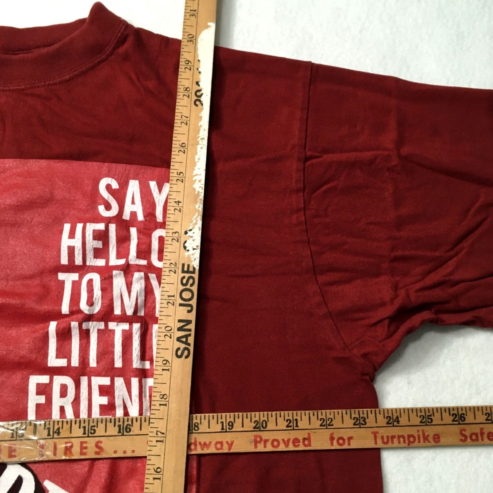 Alltimers VINTAGE Scarface No Snitches Mega Print Red Shirt 2XL BIG GUN Mens T-Shirt Satin Crew Neck Short Sleeve Cotton Graphic Print Vintage 80s 90s Size US XXL / EU 58 / 5 - 4 Thumbnail