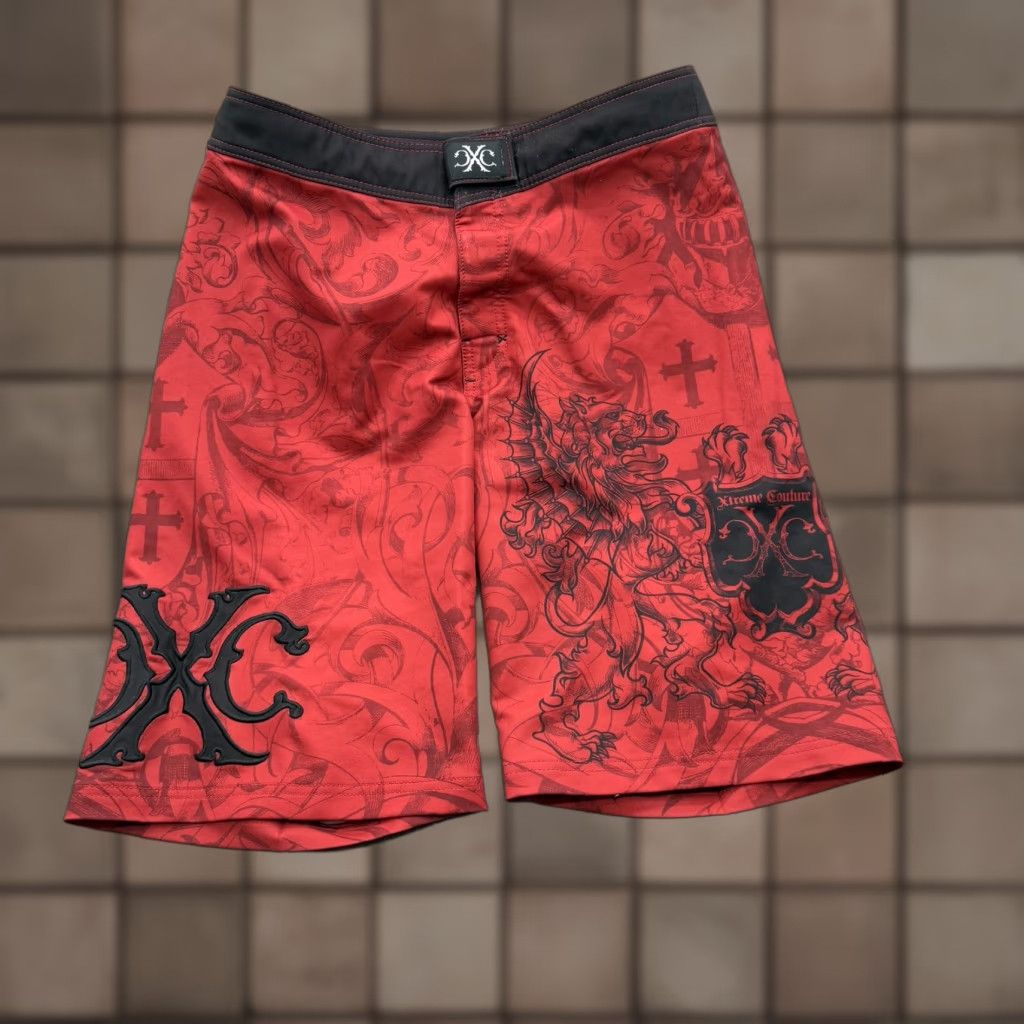 Vintage Xtreme Couture Board Shorts Mens 32 Red Black Quick Dry Surf Gothic Lion XC Cross Size US 32 / EU 48 - 1 Thumbnail