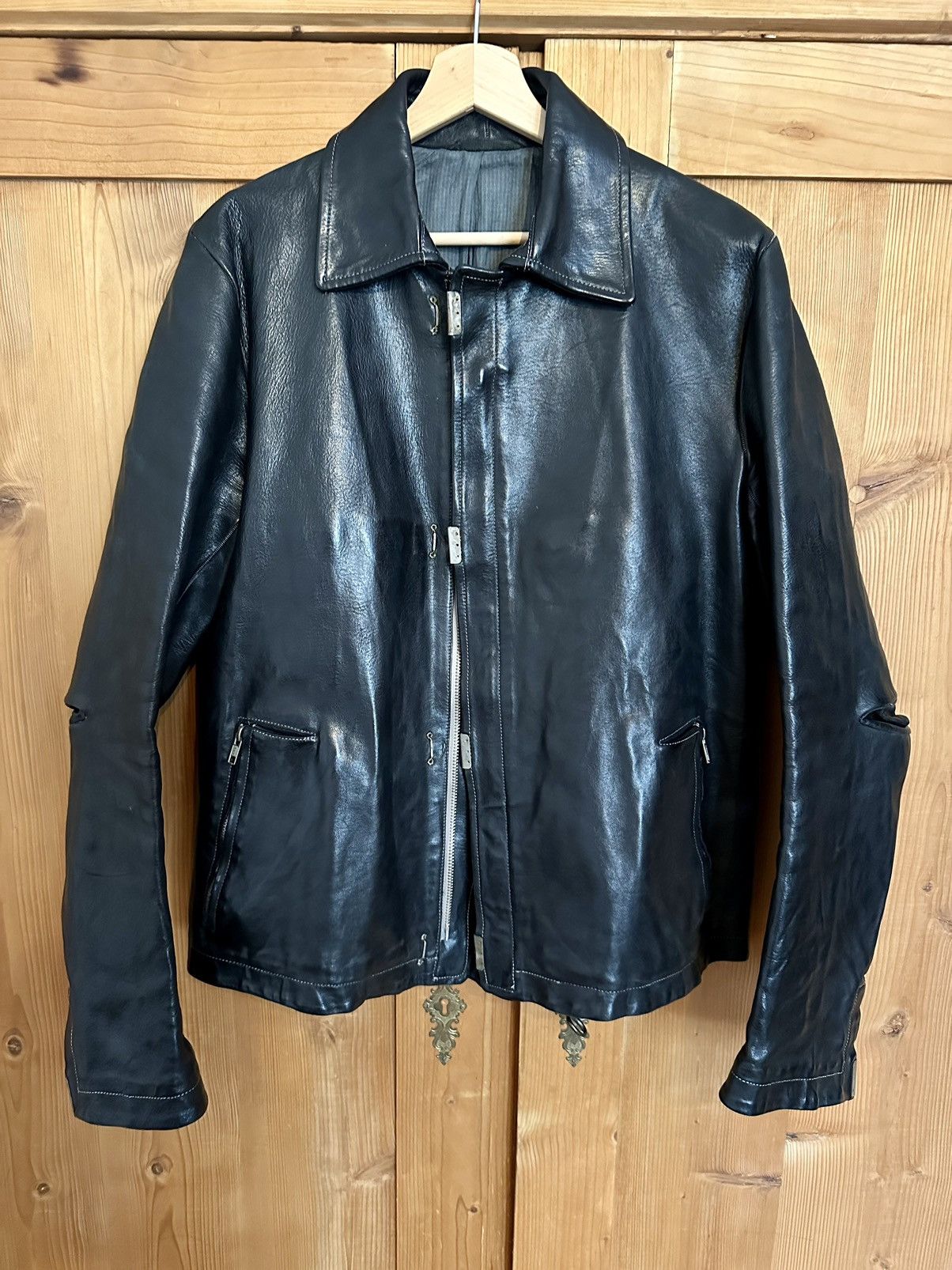 image of Carol Christian Poell x Deepti Lm/2498 Hoil-Ptc/10 Scarstitch Leather Jacket, Size 52 in Black