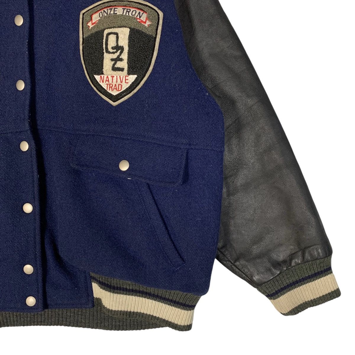 Japanese Brand × Vintage Vintage Onze Tron Hair Half Leather Varsity Jacket Size L Size US L / EU 52-54 / 3 - 5 Thumbnail