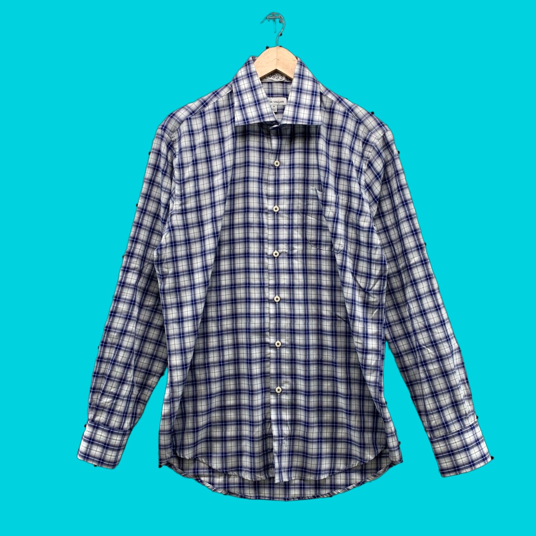 Peter Millar Peter Millar Button Shirt Mens Medium Blue White Plaid Long Sleeve Pocket Shirt Mens Blue White Plaid Button-Up Cotton Blend Regular 22x32 Size US M / EU 48-50 / 2 - 1 Thumbnail