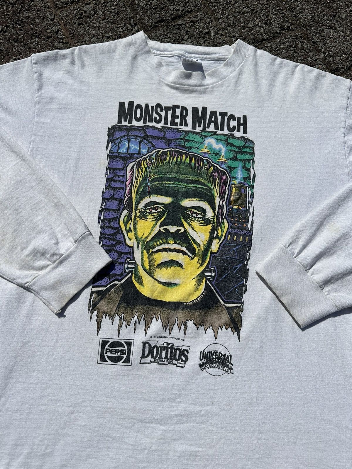 image of Universal Studios x Vintage Frankenstein Shirt in White, Men's (Size XL)