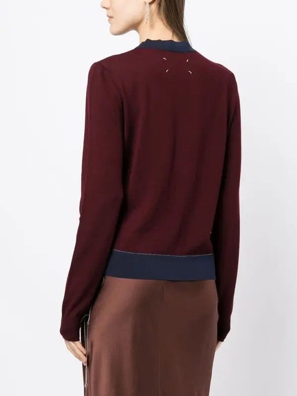 Maison Margiela o1y0625 Crewneck Sweater in Burgundy/Blue Size L / US 10 / IT 46 - 4 Thumbnail