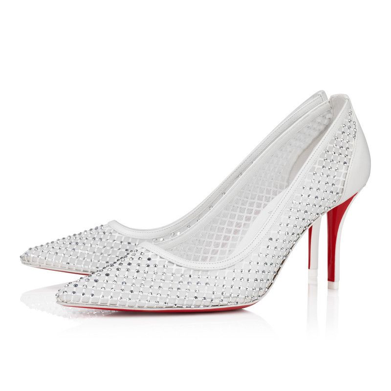 Christian Louboutin os11x0526 Apostropha Mesh Strass 80mm Pumps in Bianco Size US 9 / IT 39 - 3 Thumbnail