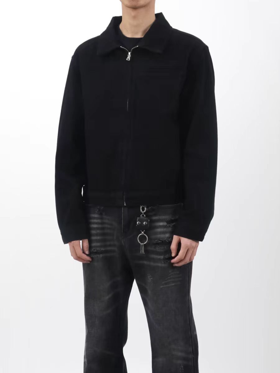 Japanese Brand × Vintage Black Simple Short Denim Jacket Lapel Zipper Coat Size US L / EU 52-54 / 3 - 4 Thumbnail