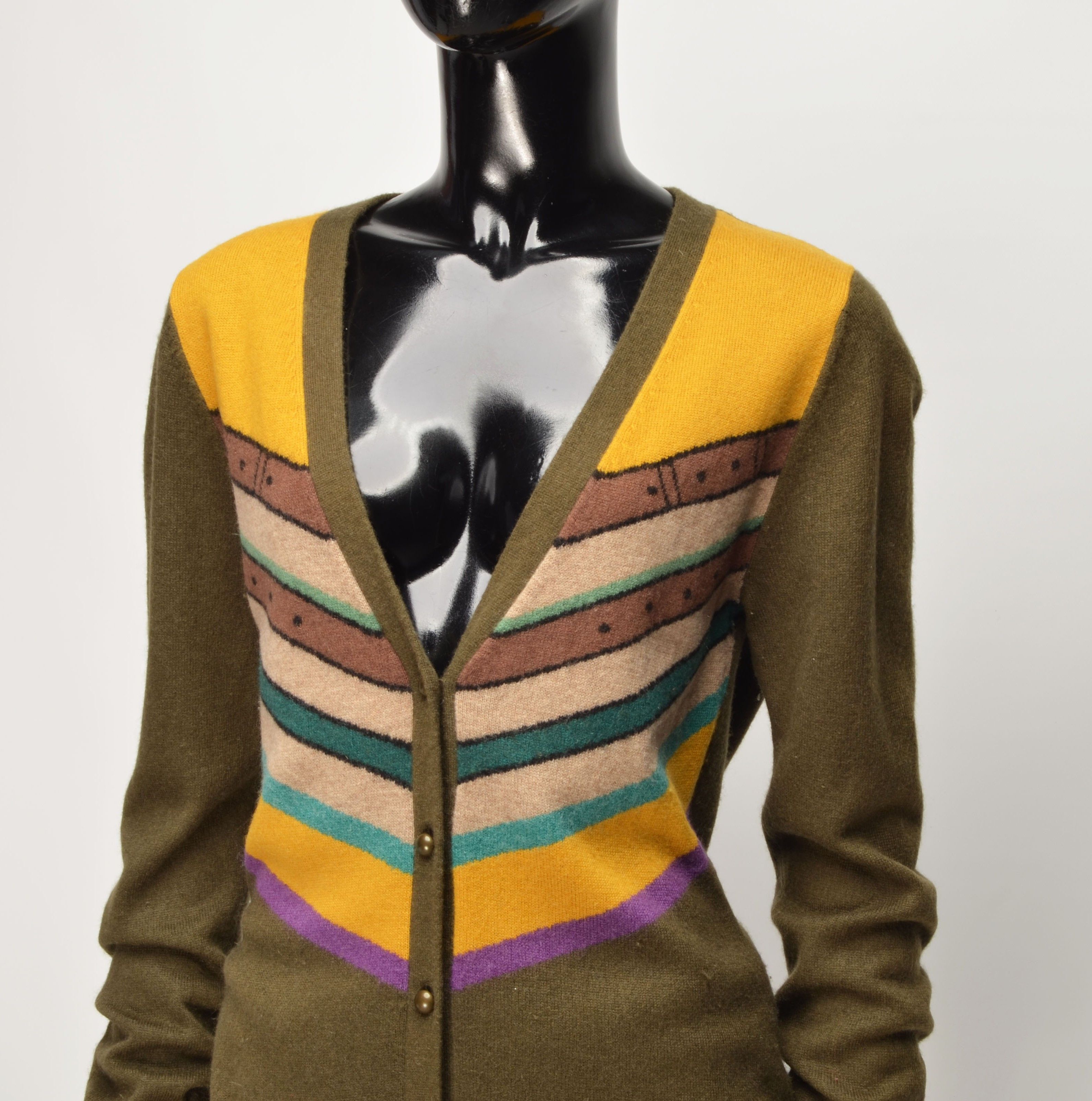 Weekend Max Mara Max Mara Weekend Soft Wool Multicolor V-Neck Cardigan Size L / US 10 / IT 46 - 2 Thumbnail