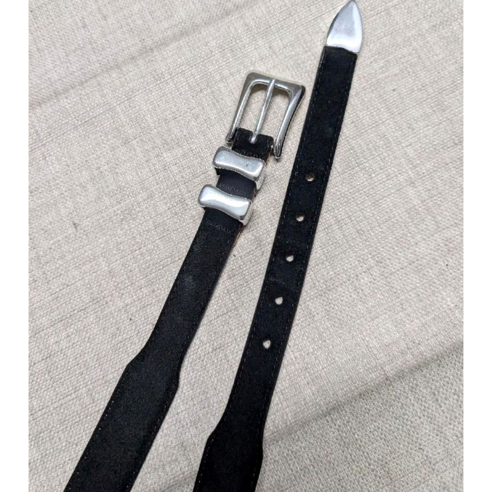 Vintage VINTAGE Martin Dingman belt 34 black leather SUEDE tapered dress belt Mens 42 1-1/8" end suede solid USA made Size 34 - 2 Thumbnail
