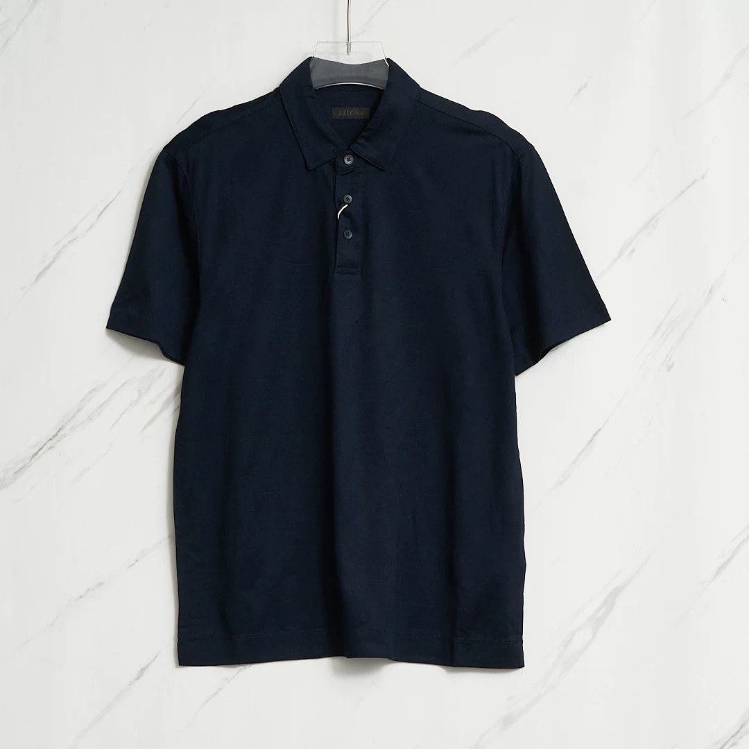 Ermenegildo Zegna ZEGNA Men's Navy Jacquard Polo Shirt Size US M / EU 48-50 / 2 - 1 Thumbnail