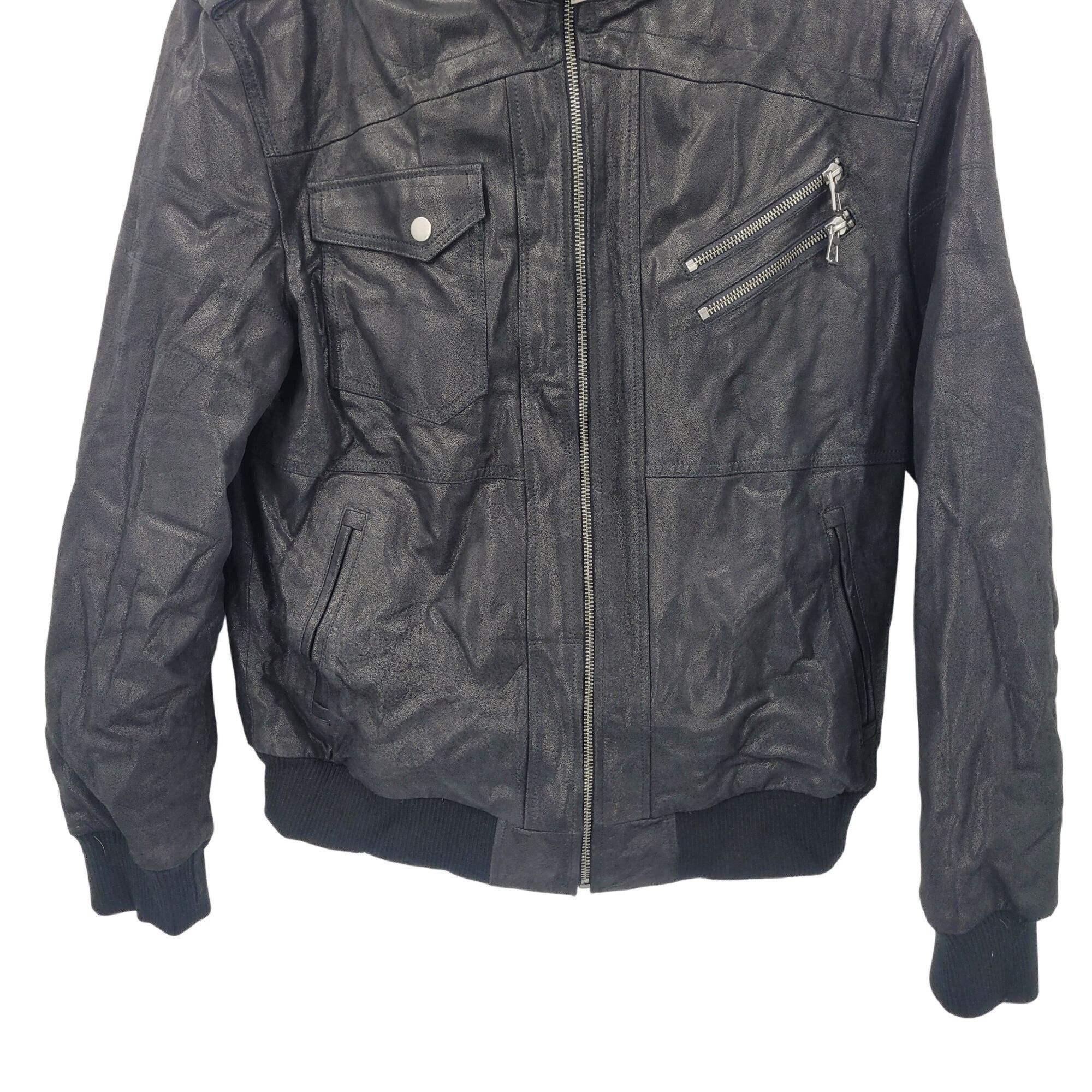 Other Flavor Mens Layered Pig Leather Hoodie Biker Moto Jacket M Size US M / EU 48-50 / 2 - 6 Thumbnail