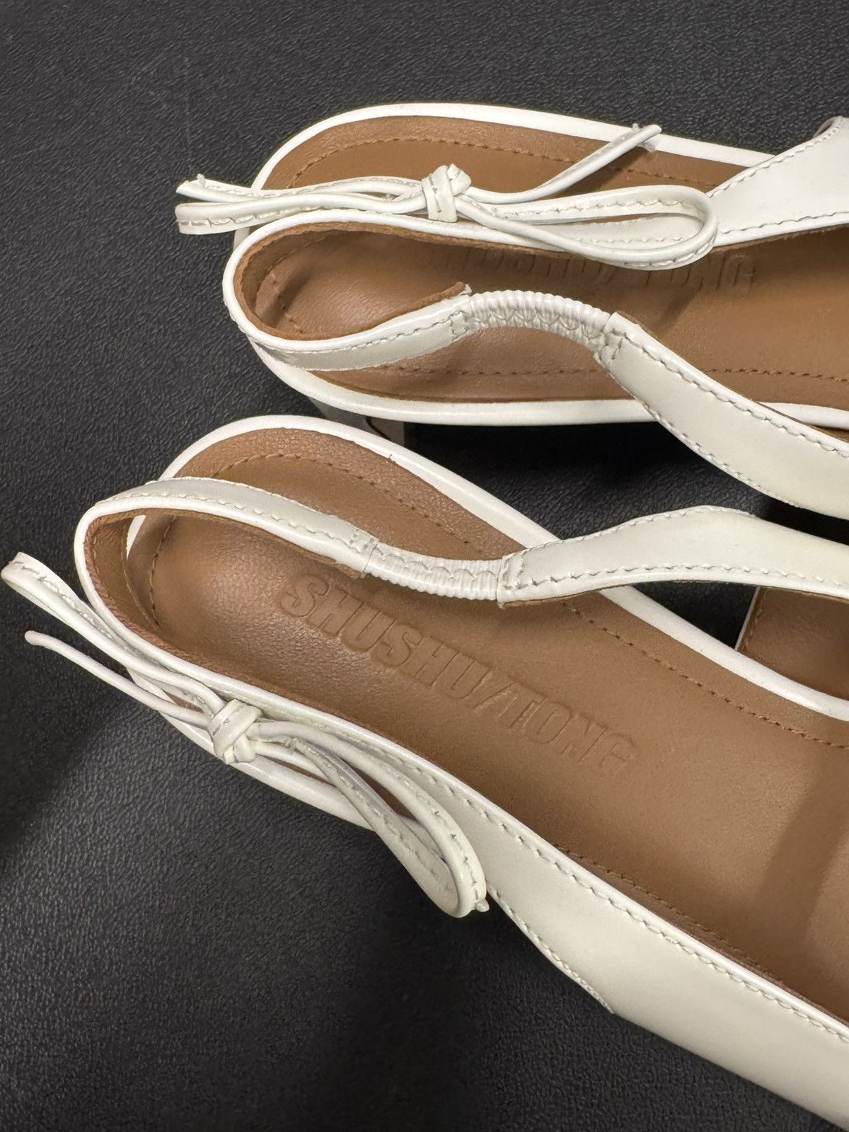 Shushu/Tong SHUSHU/TONG White Slingback Hells Square Toe Side Bows Size US 10 / IT 40 - 9 Thumbnail