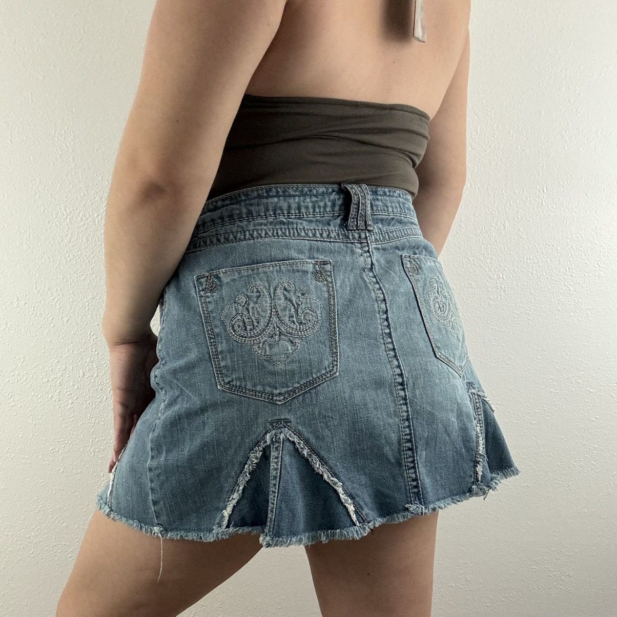 Other ANCHOR BLUE Vintage Y2K Faded Denim Pleated Dart Mini Skirt Size 34" / US 12 / IT 48 - 1 Thumbnail