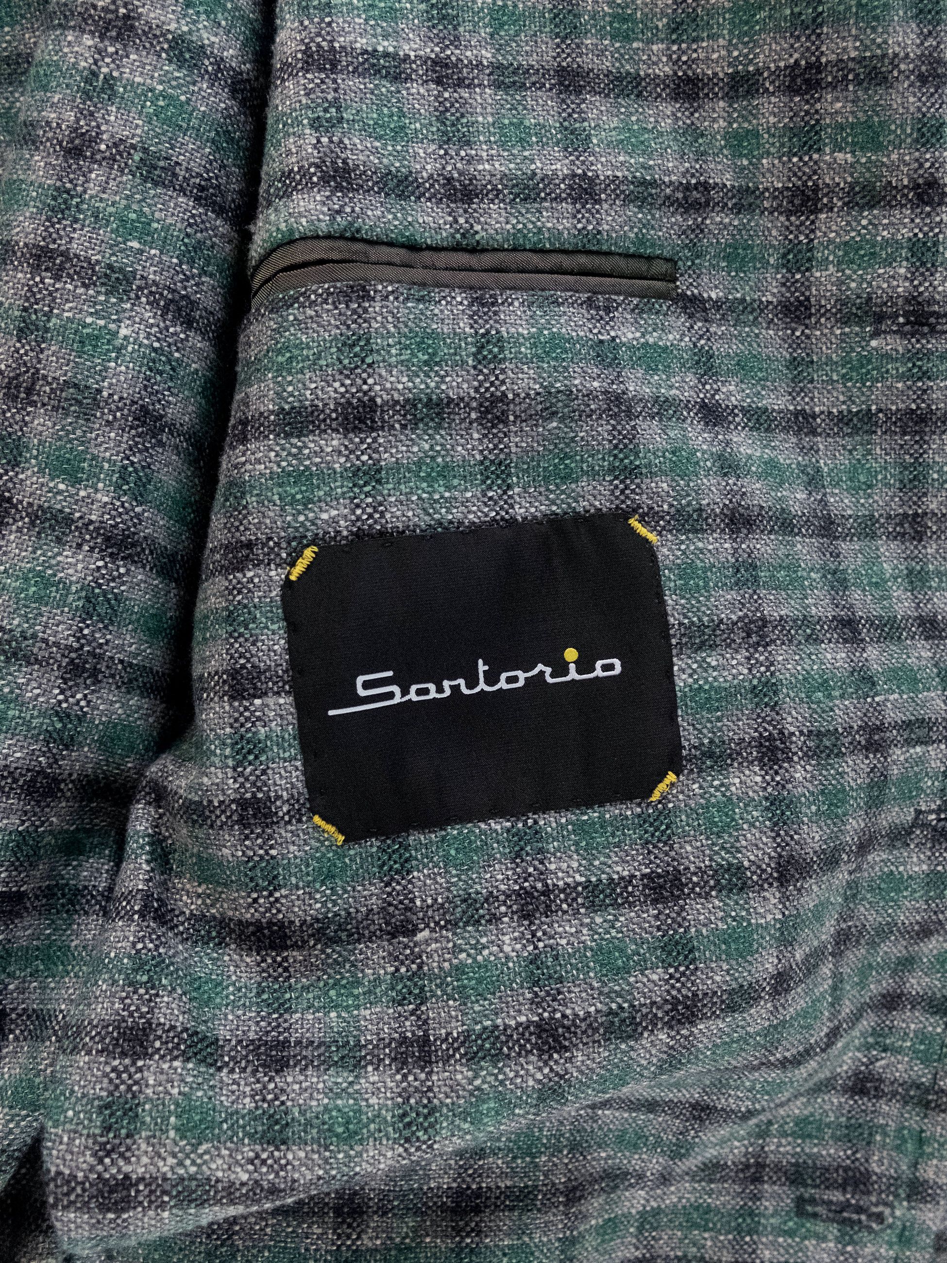 SARTORIO SARTORIO Napoli Kiton green gray plaid wool silk sportcoat Size 44R - 10 Thumbnail