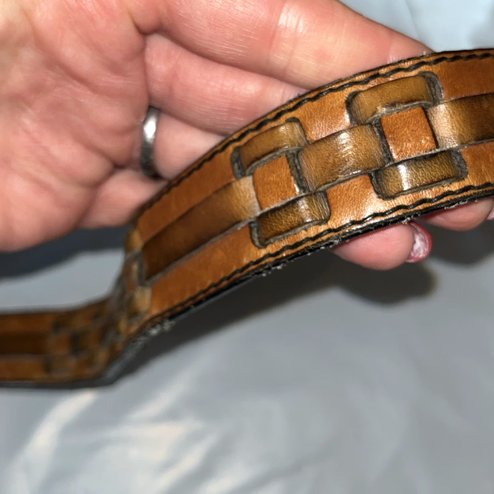 Jordache VINTAGE Jordache HORSE LOGO Brown Braided Leather Belt Sz 30 Solid Brass Buckle Womens Size ONE SIZE - 7 Thumbnail