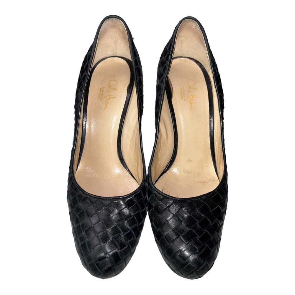Cole Haan Cole Haan l Black Leather Woven Closed Toe Heels Size 9.5 Size US 9.5 / IT 39.5 - 2 Thumbnail