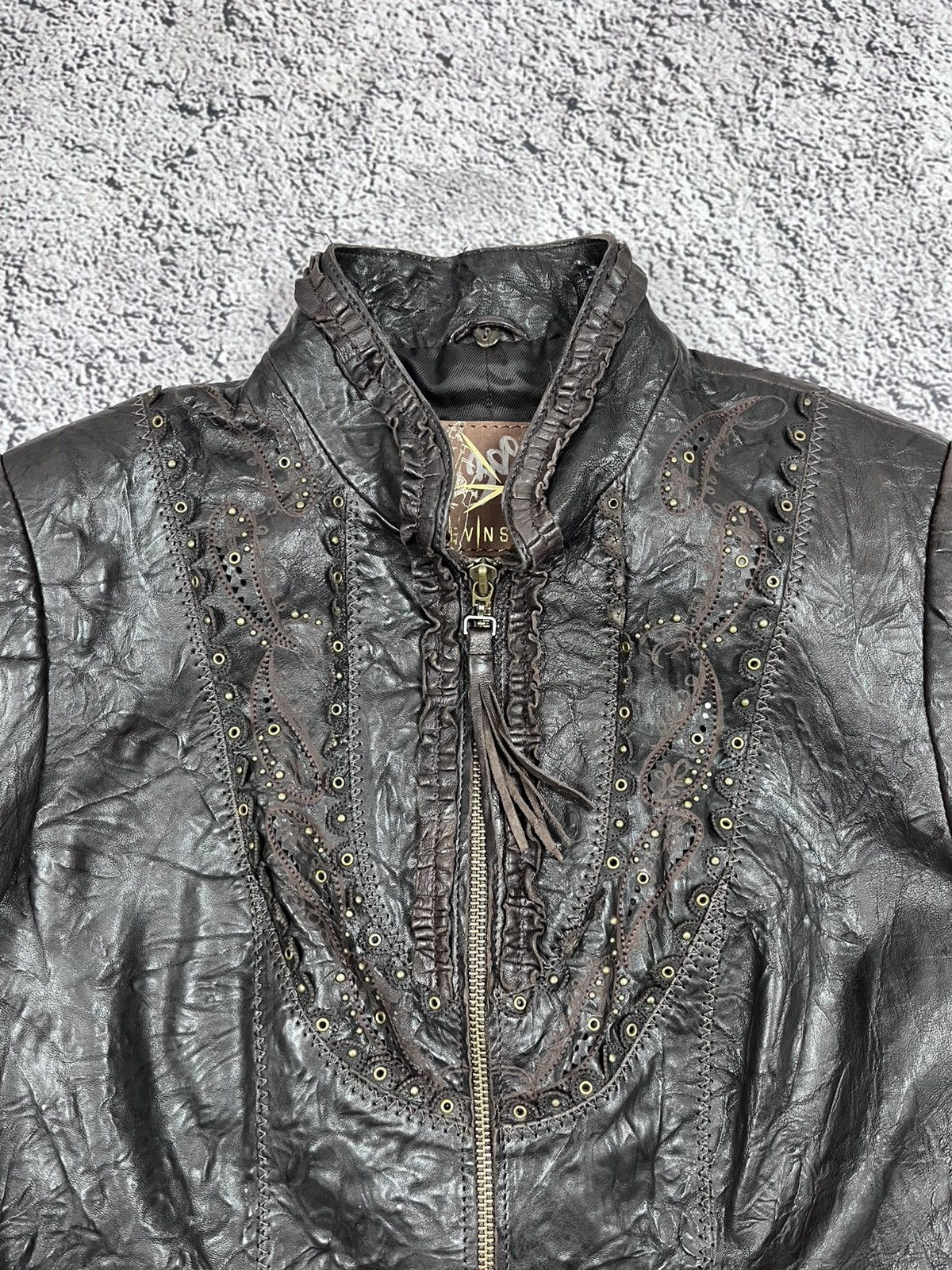 Leather Vintage Distressed Crinkled Leather Jacket Studded Y2K Size XS / US 0-2 / IT 36-38 - 9 Thumbnail