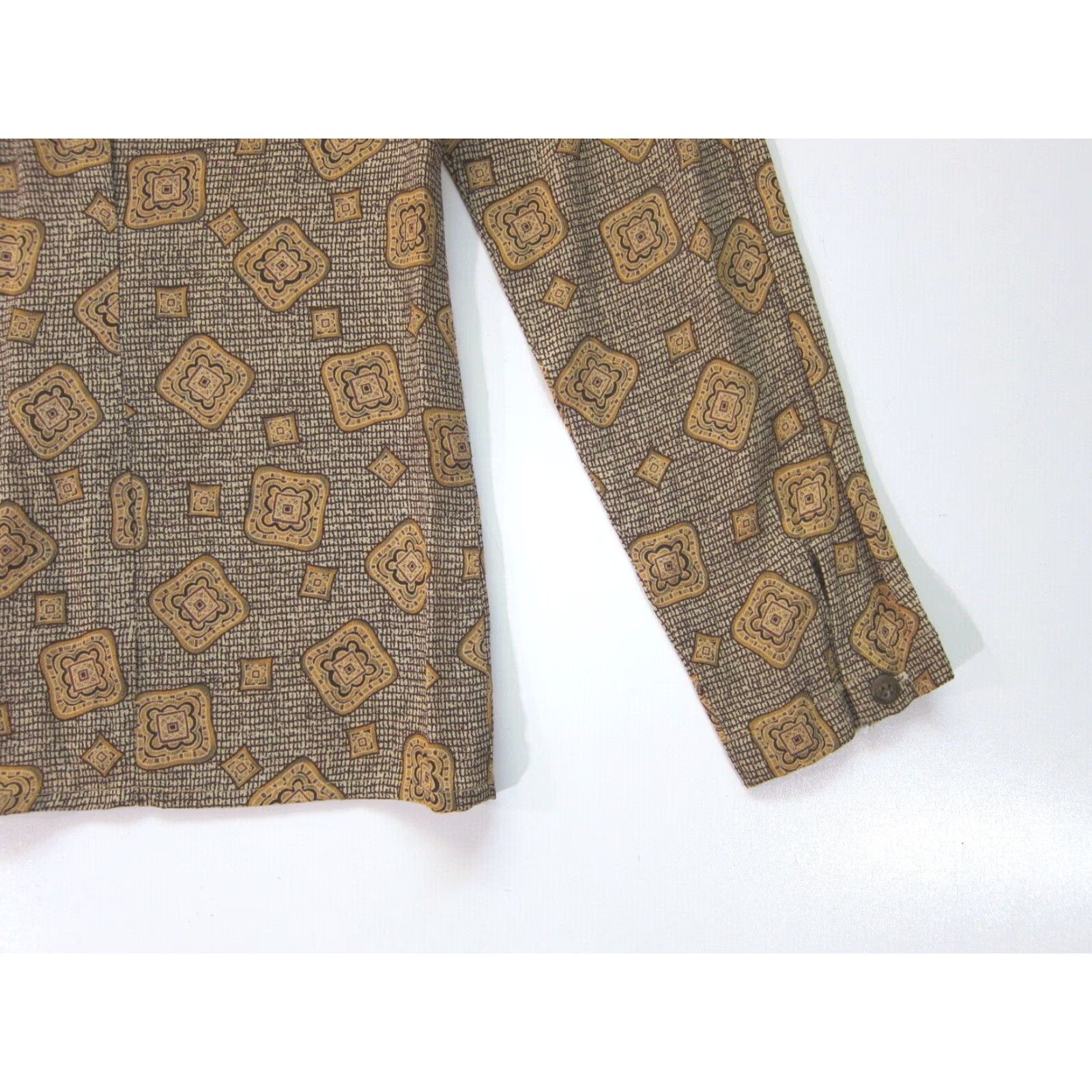 Vintage VINTAGE Rena Rowan Saville Blouse Geometric 100% Rayon Brown Long Sleeve Women 10P Size L / US 10 / IT 46 - 6 Thumbnail