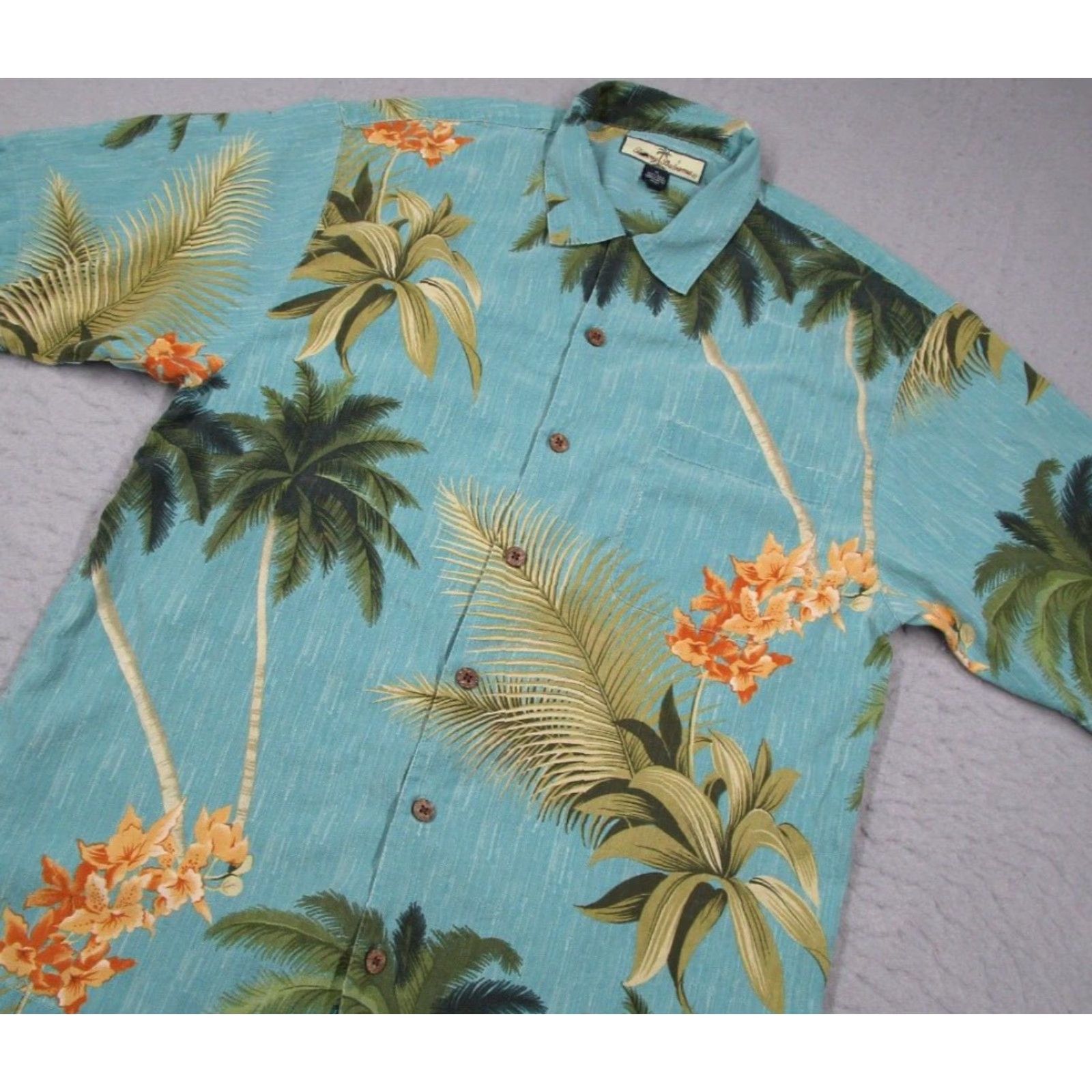 Tommy Bahama VINTAGE Tommy Bahama Shirt Mens M Blue Silk Button-Up Short Sleeve Hawaiian Palm Floral 90s Mens Size US M / EU 48-50 / 2 - 2 Thumbnail