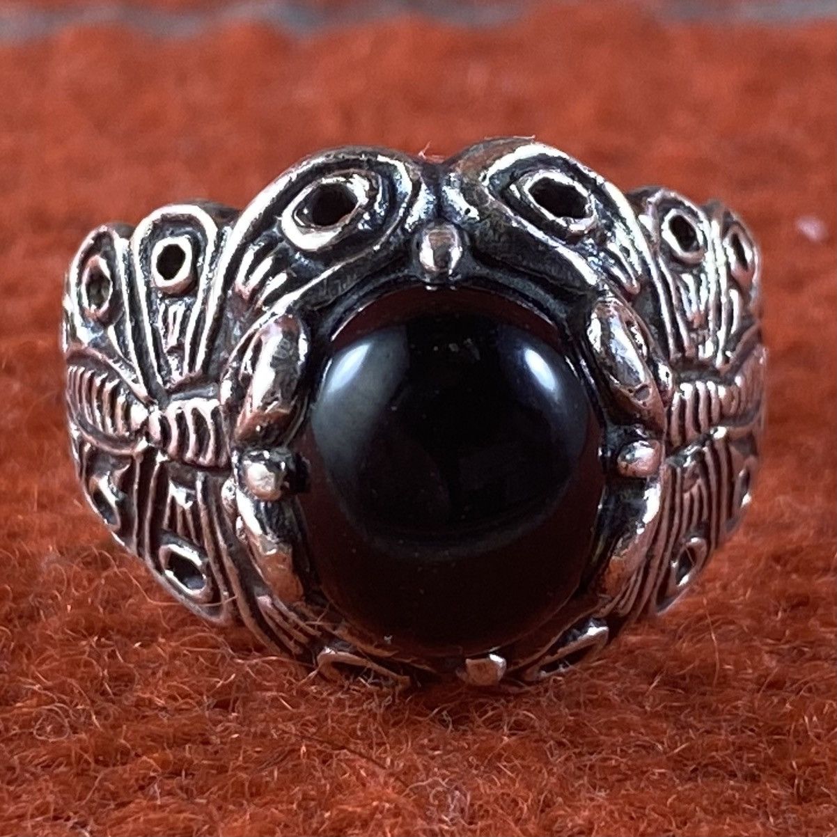 Japanese Brand × Kapital × Vintage Vtg Sterling Silver Black Onyx Chunky Butterfly Signet Ring Size ONE SIZE - 4 Thumbnail