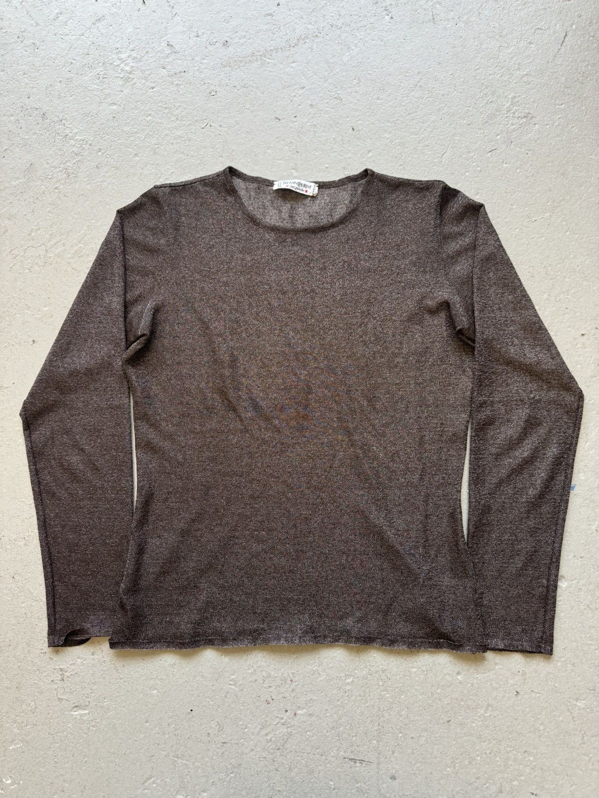 Yves Saint Laurent Yves Saint Laurent SS99 Glittery Brown Sheer Long Sleeve Size US S / EU 44-46 / 1 - 1 Thumbnail
