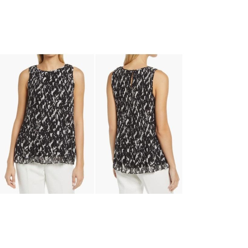 Other Halogen(R) Sleeveless Pleated Georgette Top in Black- Ivory Size XS / US 0-2 / IT 36-38 - 1 Thumbnail