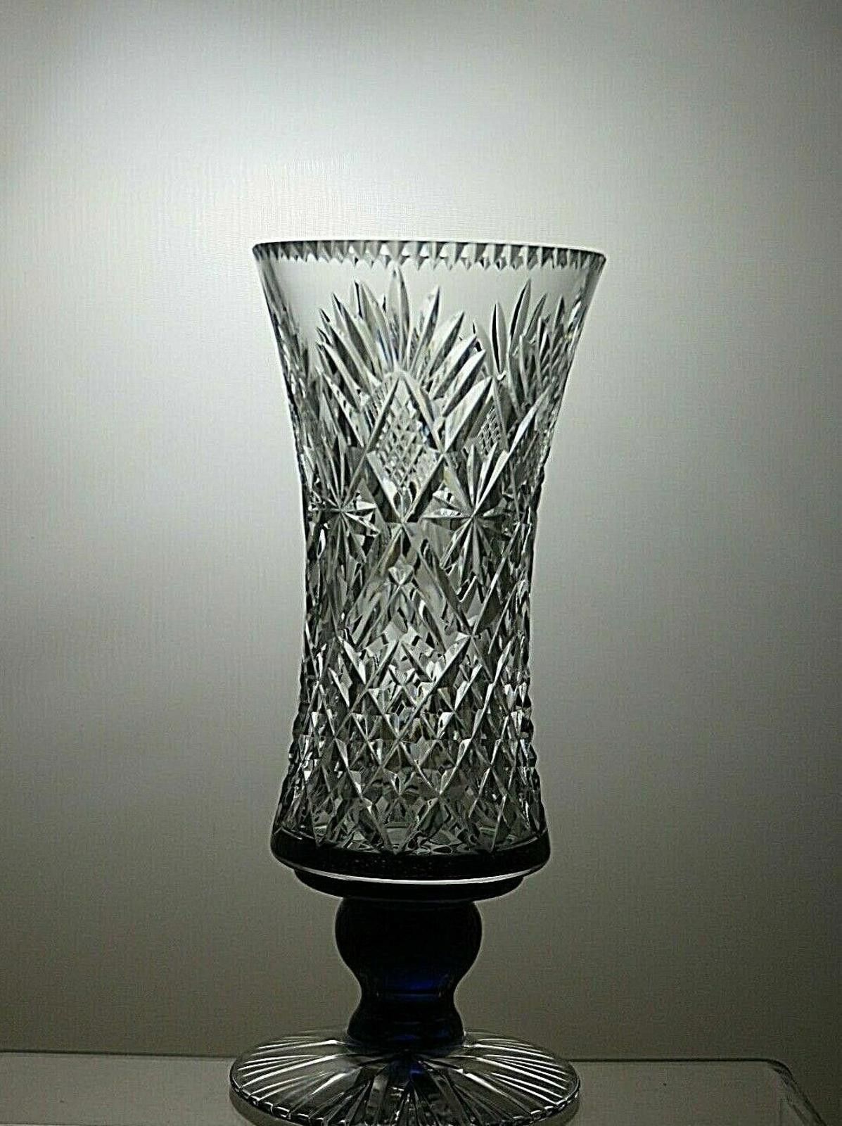 Poeme Bohemien Vintage Rare Crystal Cobalt Blue Stem Glass Vase 8 1/2" Size ONE SIZE - 2 Thumbnail