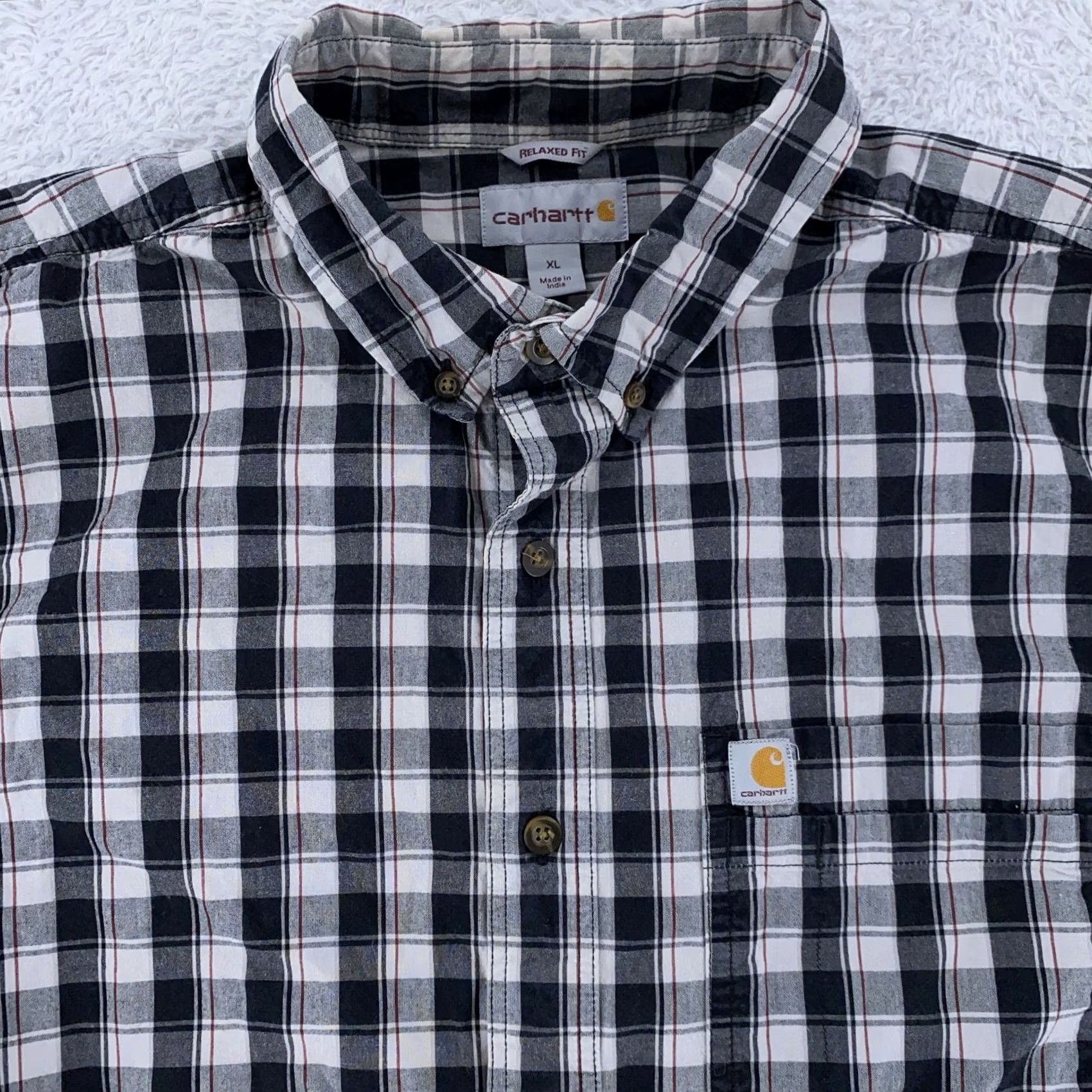 Carhartt Carhartt Shirt Mens XL Black Plaid Button-Up Short Sleeve Relaxed Fit Size US XL / EU 56 / 4 - 2 Thumbnail