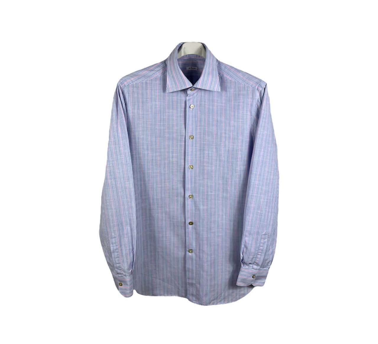 Kiton Kiton linen shirt striped pink baby blue vintage old money Size US L / EU 52-54 / 3 - 1 Thumbnail