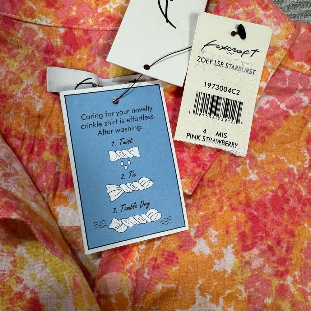 Other NWT New Foxcroft Zoey Long Roll Tab Starburst Crinkled Cott Size S / US 4 / IT 40 - 6 Thumbnail