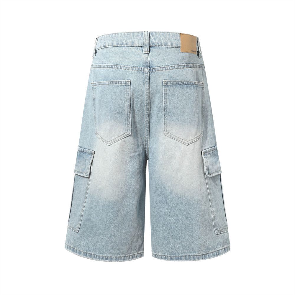 Vintage Retro Light-Wash Distressed Multi-Pocket Denim Shorts Size US 32 / EU 48 - 2 Thumbnail