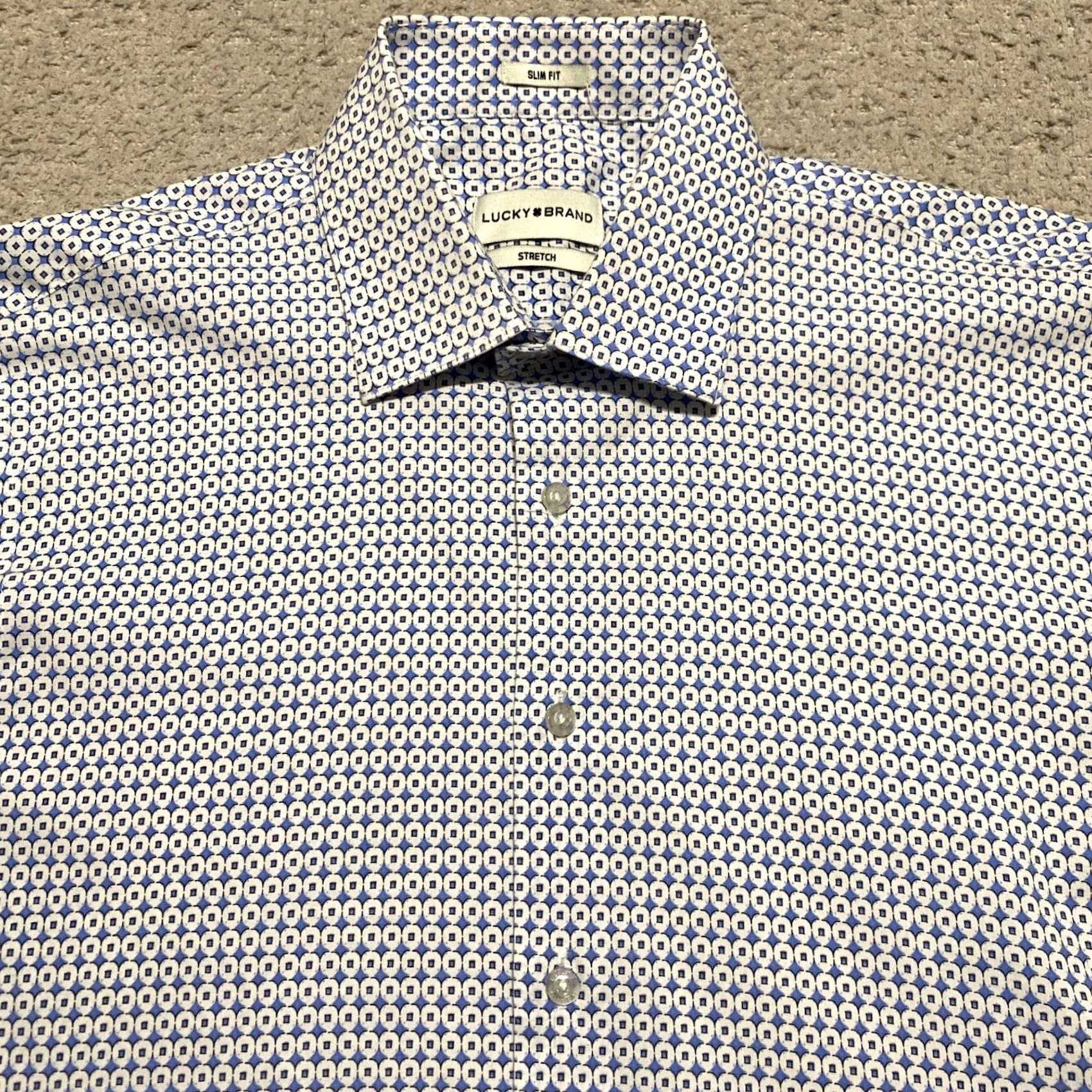 Lucky Brand Lucky Brand Mens Shirt Blue Geometric Long Sleeve Button Front Slim Fit M Size US M / EU 48-50 / 2 - 6 Thumbnail