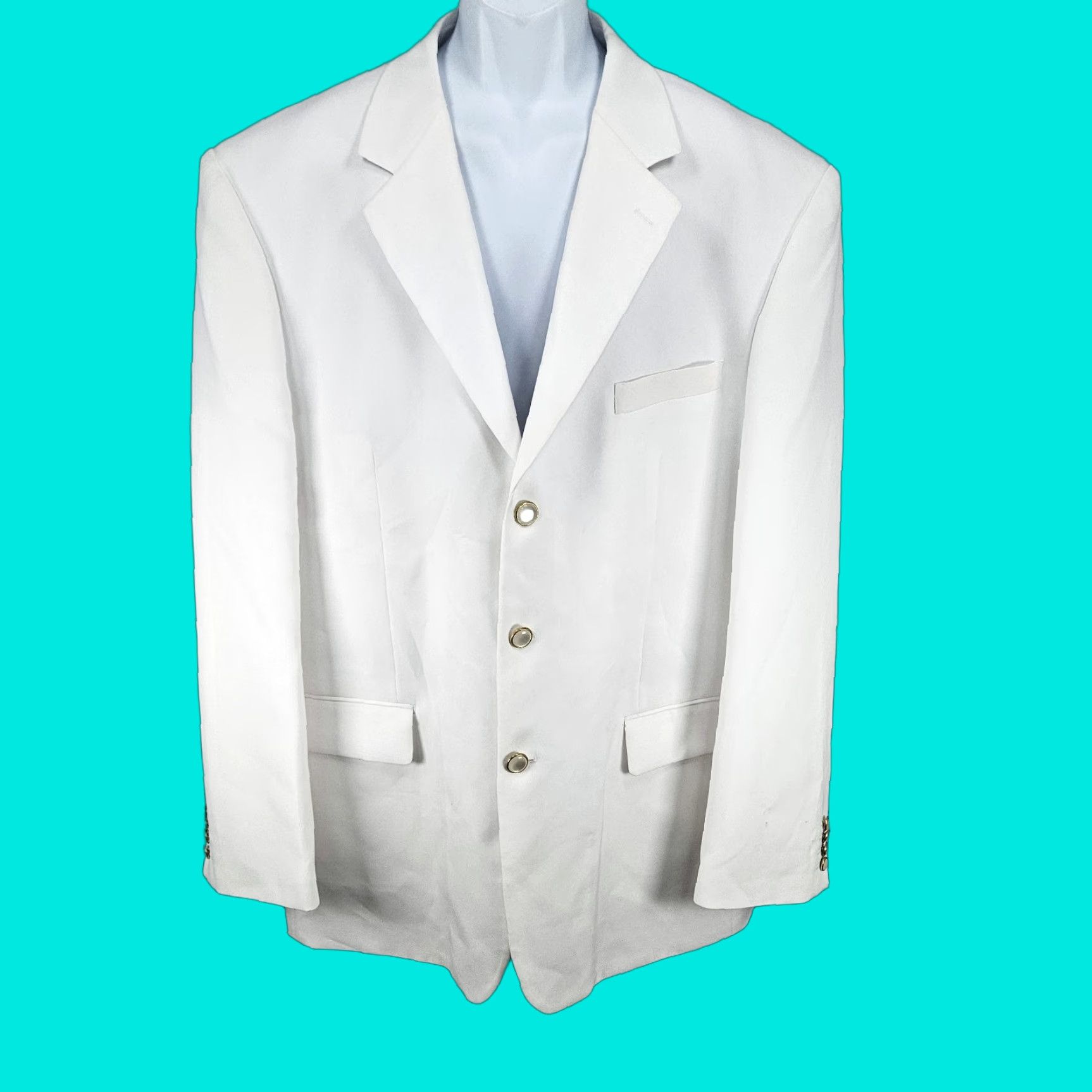Vintage Lucci Collezione Ivory White 3 Gold Button Ventless Notch Blazer Sport Coat 50L Size 50R - 1 Thumbnail
