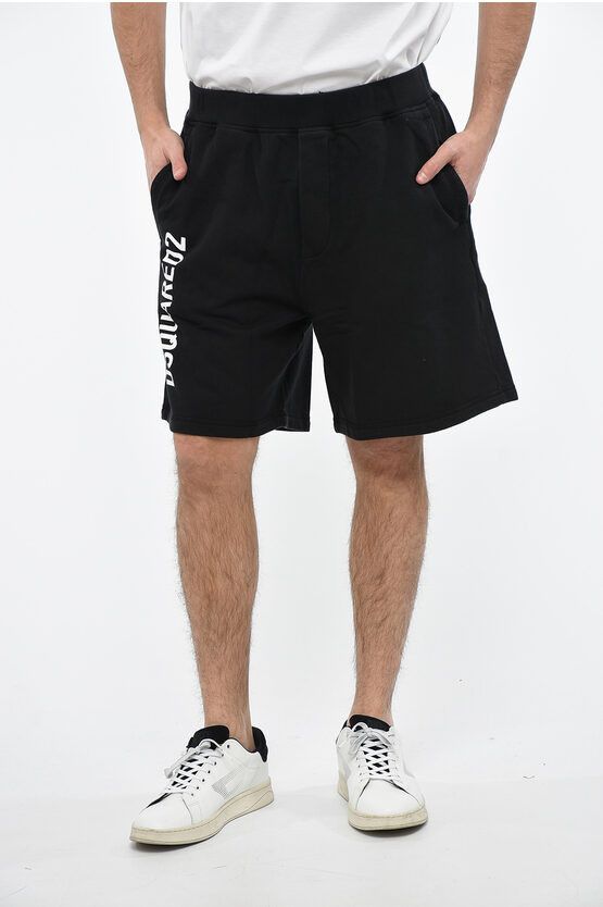 image of Dsquared2 Printed Logo Jersey Sweatshorts in Black, Men's (Size 33)