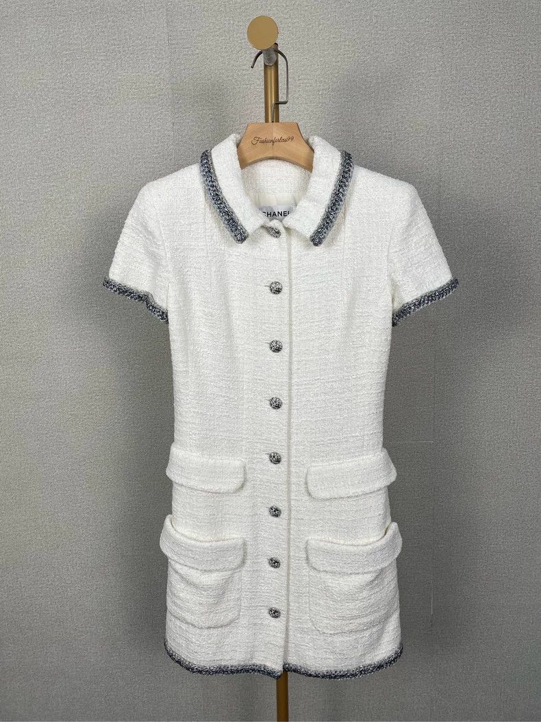 Chanel White Silver Thread Dress 34 - dmc - joarbit.com