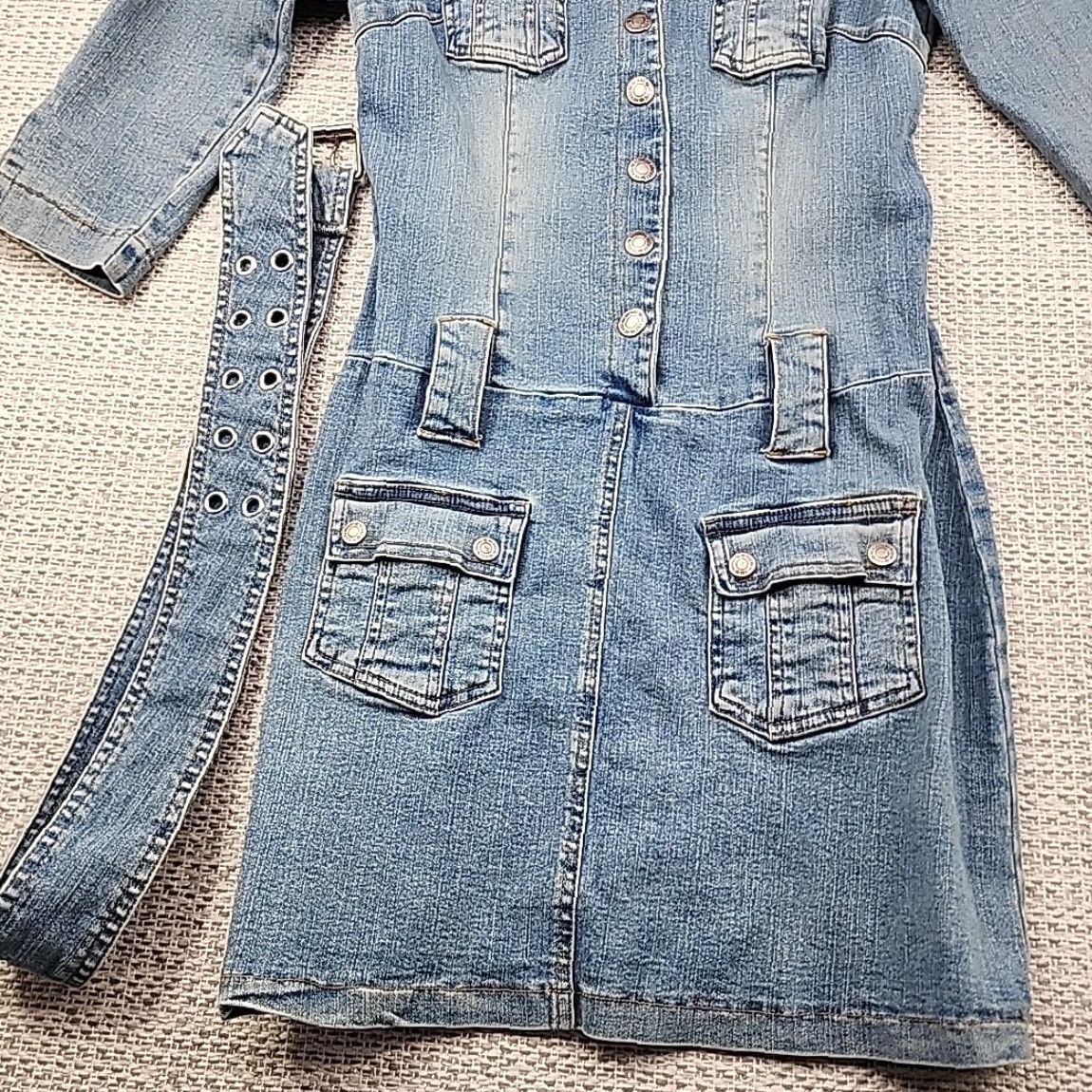 Vintage VINTAGE Hot Kiss Blue Denim Mini Dress Womens M 3/4 Sleeve Belt Pockets 4 Snap Up 4 Pockets Slimming Casual Size M / US 6-8 / IT 42-44 - 7 Thumbnail