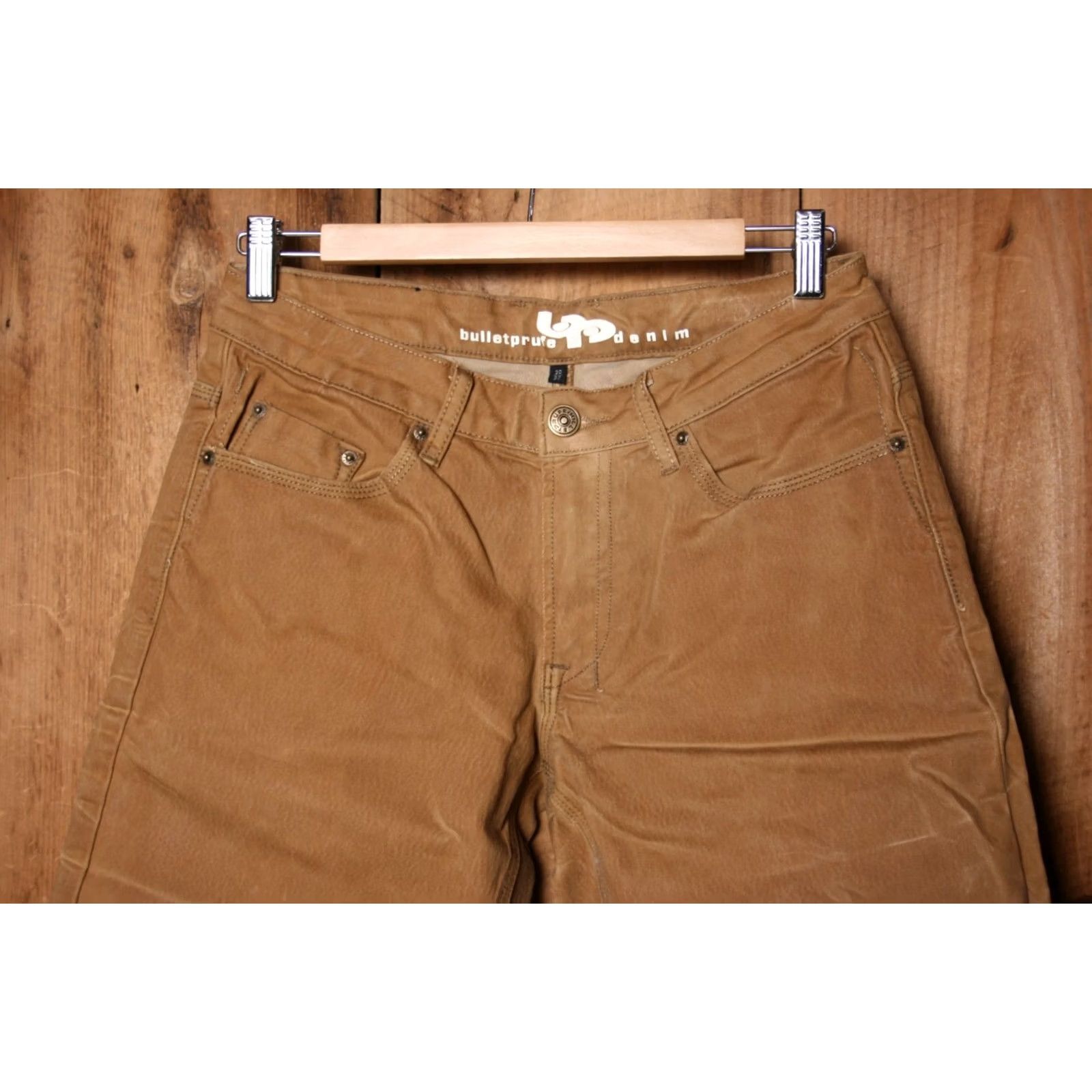 Denime BULLETPRUFE Denim Jeans Tan 29x31 Men Straight Oil Waxed Stretch Denim Jeans Tag 30x32 Size US 31 - 2 Thumbnail