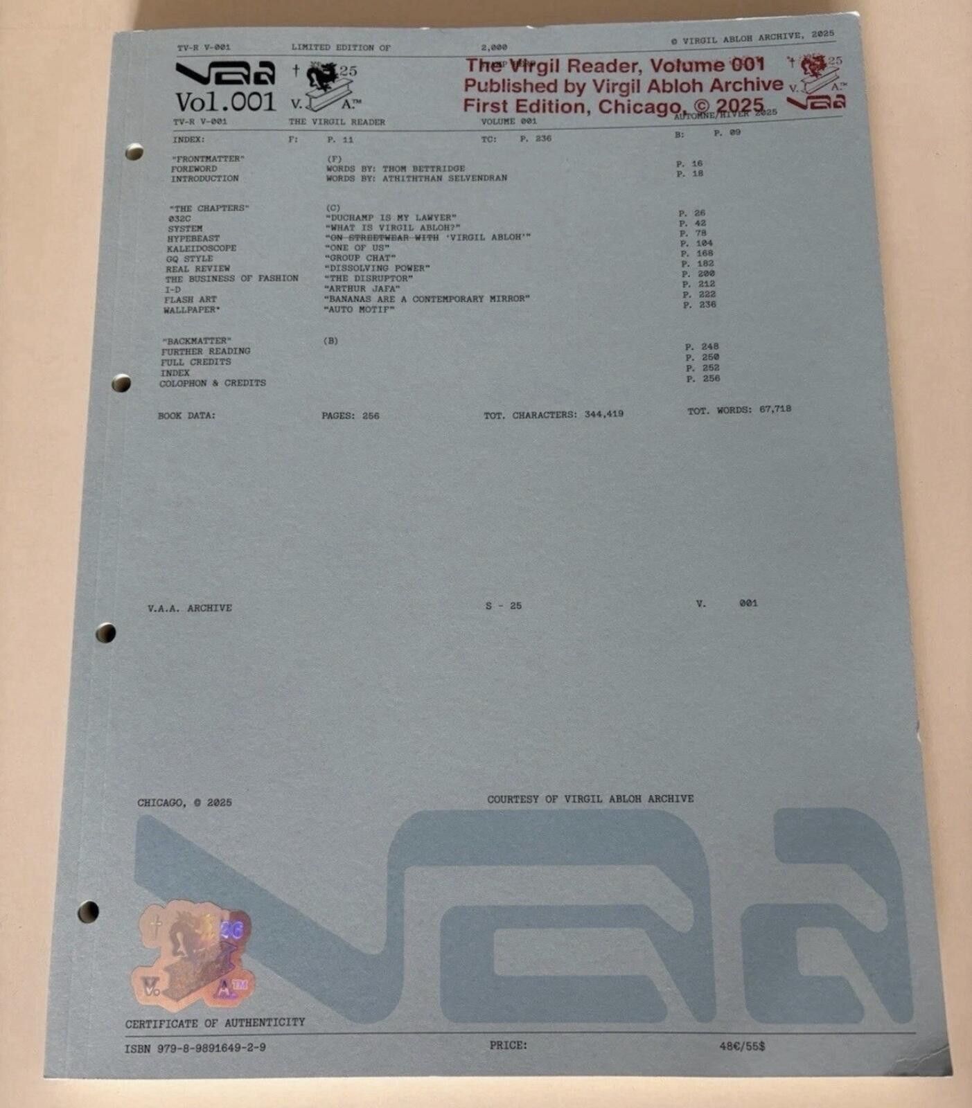 Other VIRGIL ABLOH ARCHIVE READER VOLUME 001 FIRST EDITION Size ONE SIZE - 1 Thumbnail