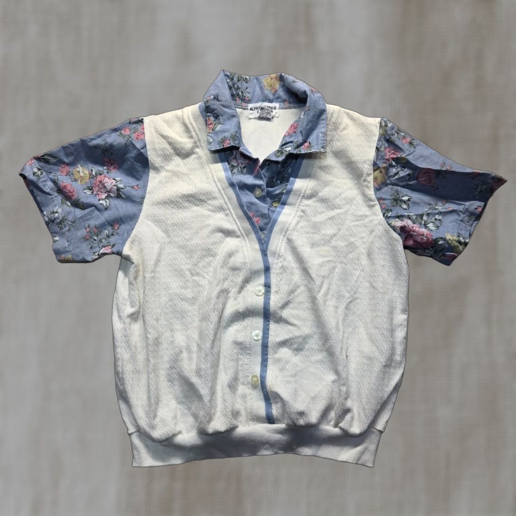 Vintage Alfred Dunner Short Sleeve Shirt Women PL White Floral Crochet Embroidered Crew Neck Sweater Top 55% Ramie 45% Cotton Knit Vintage? (No, not vintage) Size L / US 10 / IT 46 - 1 Thumbnail