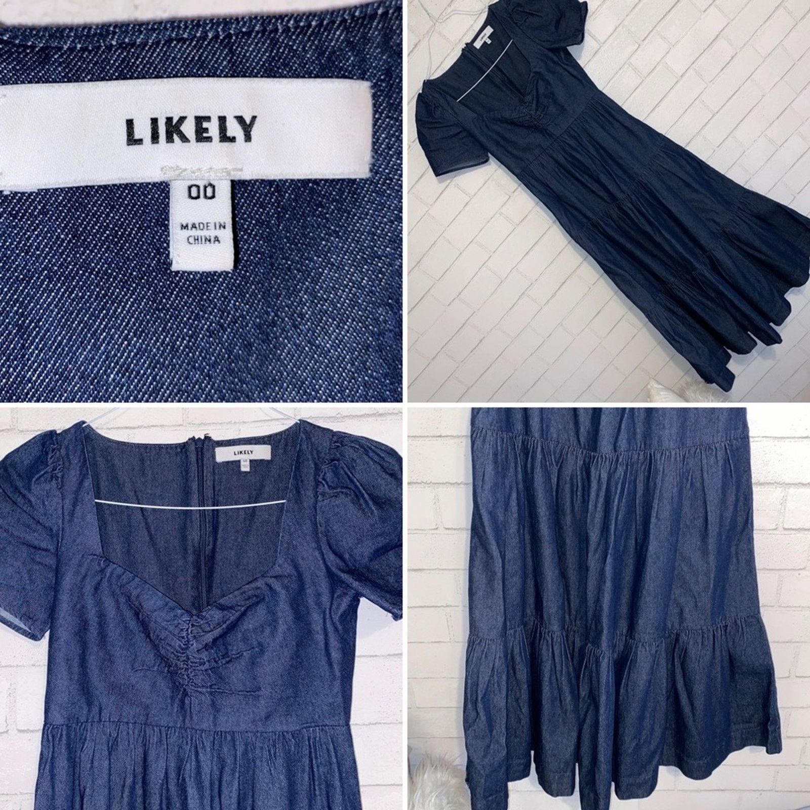 LIKELY Likely x Revolve $248 Lear Puff Sleeve Denim Dress 00 NWOT Size XS / US 0-2 / IT 36-38 - 2 Thumbnail