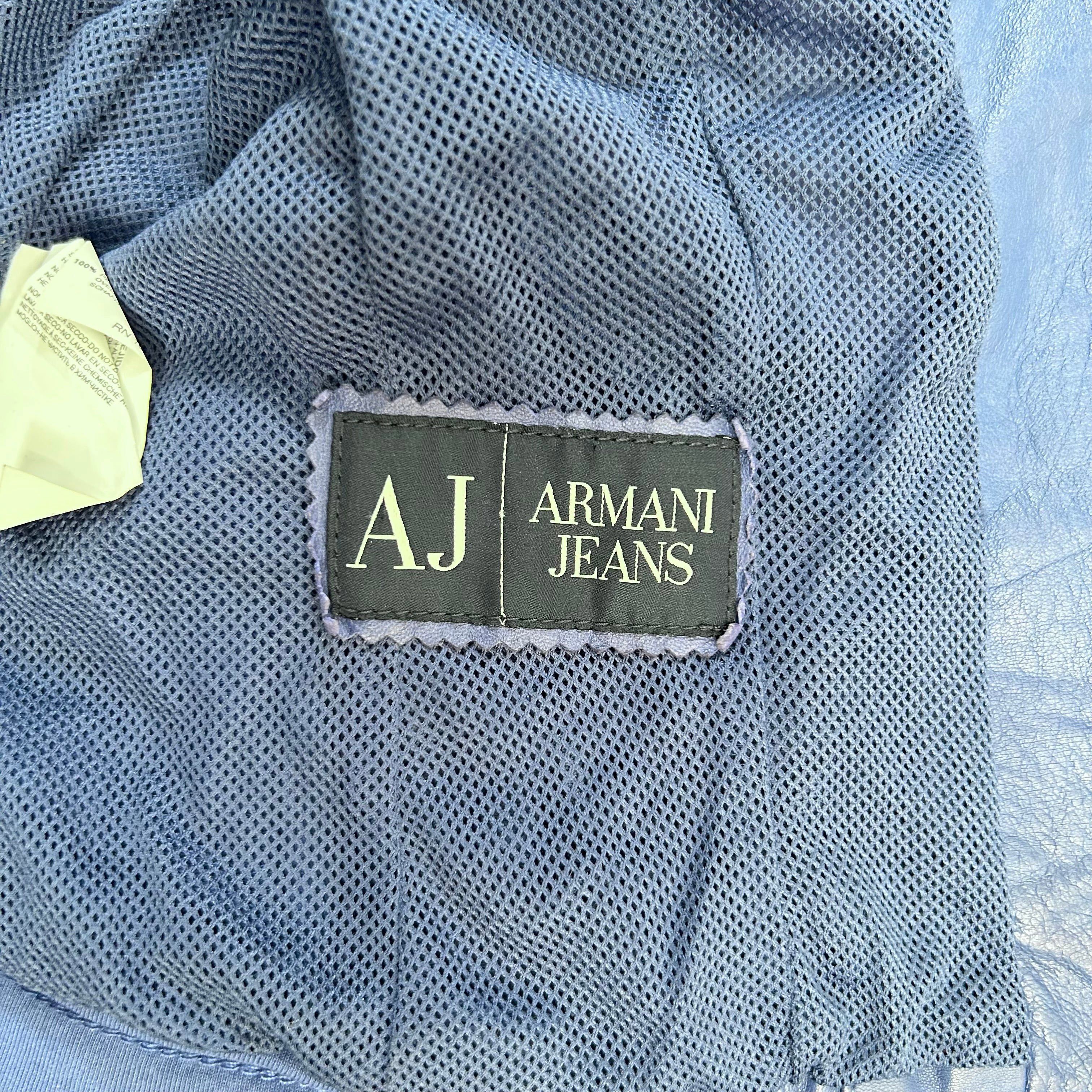 Armani Armani Jeans Leather Blue Biker Jacket Size US XS / EU 42 / 0 - 9 Thumbnail