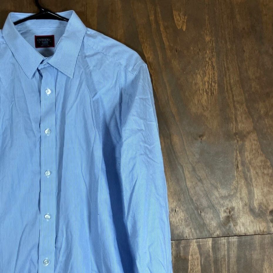 UNTUCKit UNTUCKit Mens Shirt Blue White Stripe Button Down Wrinkle Free Long Sleeve XL Size US XL / EU 56 / 4 - 5 Thumbnail