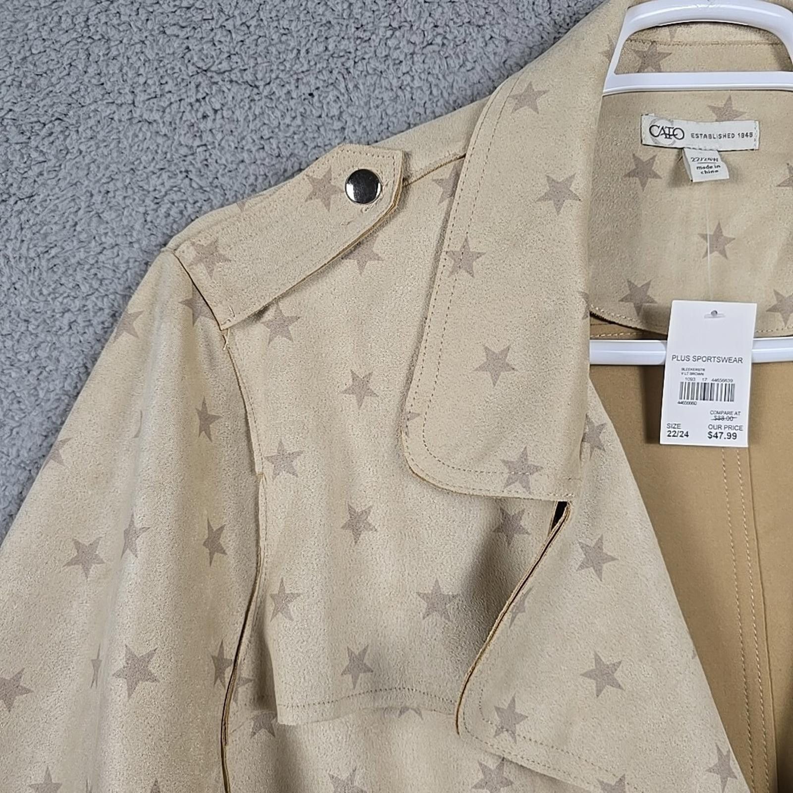 Cartoon Network Cato Jacket Cardigan Plus Sz 22/24W Beige/Star Faux Suede Size 4XL / US 24-26 - 8 Thumbnail