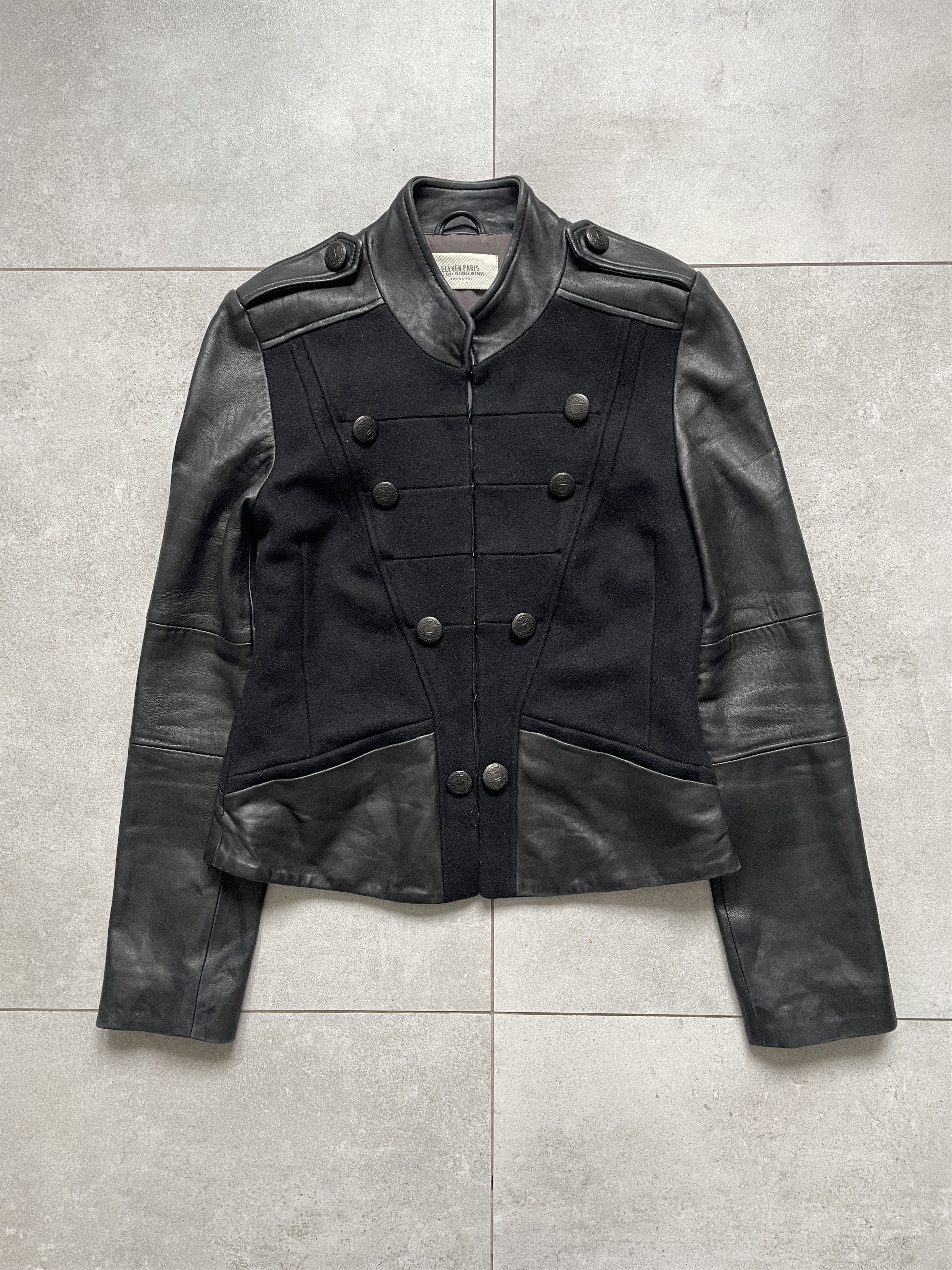 Eleven Paris BLACK WOOL LEATHER DOUBLE BRESTED BALMAIN TYPE NAPOLEONIC Size S / US 4 / IT 40 - 1 Thumbnail