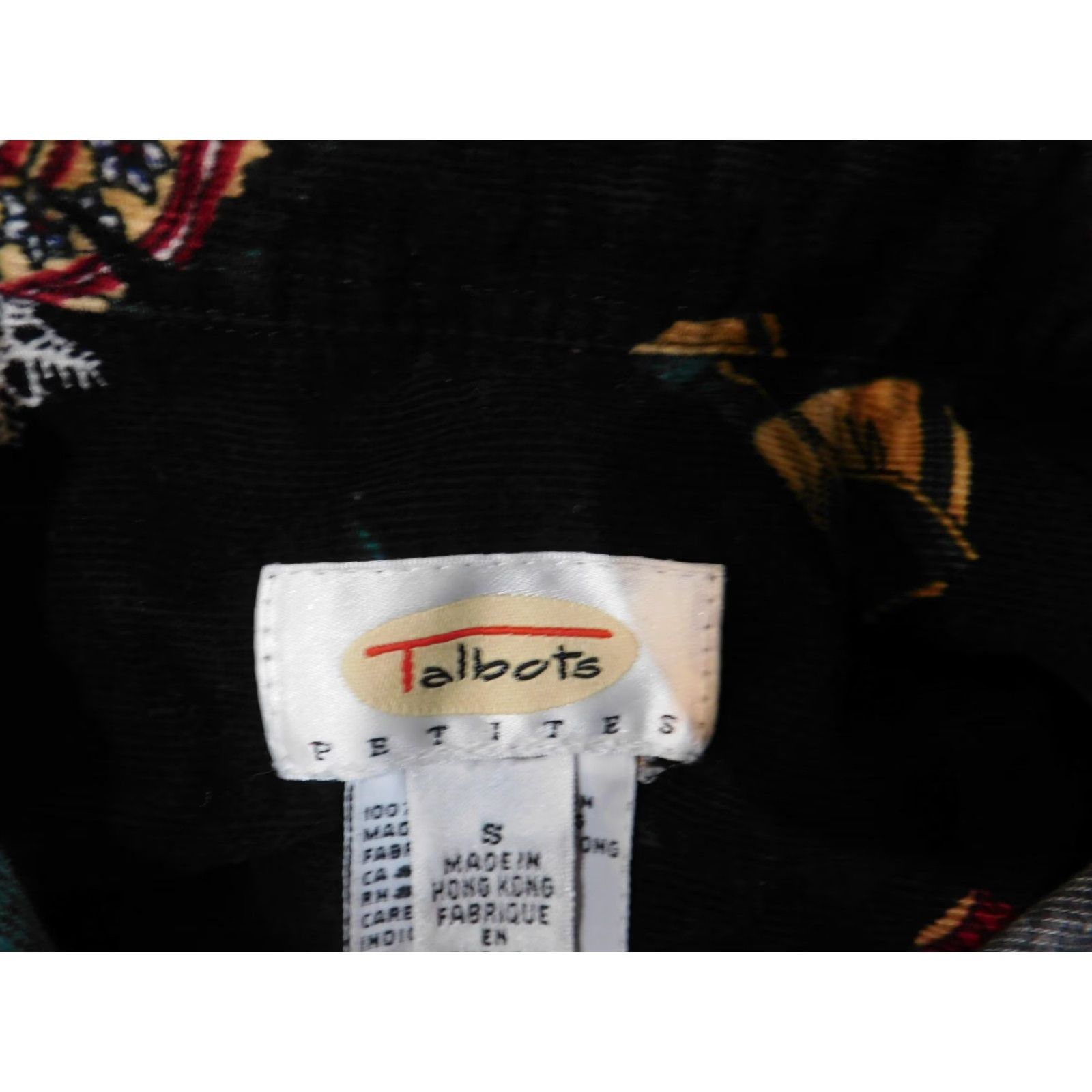 Talbots Talbots Petite Small Corduroy Button-Up Top Black Floral Cotton Womens PS Small Size S / US 4 / IT 40 - 7 Thumbnail