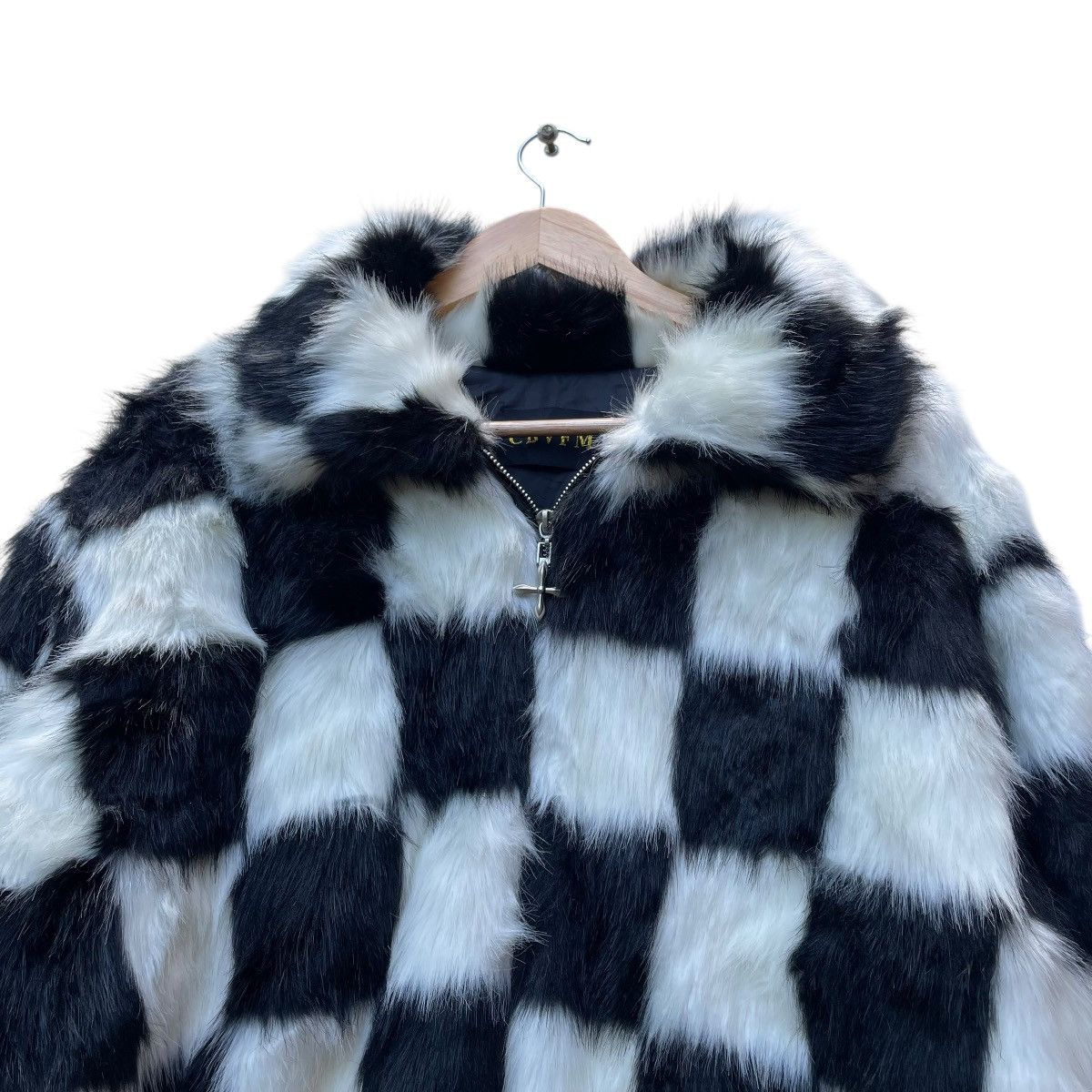 MR & MRS ITALY × Sagafurs × Vintage 💥Vintage CBVFM Faux Fur Black And White Checked Jacket Size M / US 6-8 / IT 42-44 - 3 Thumbnail