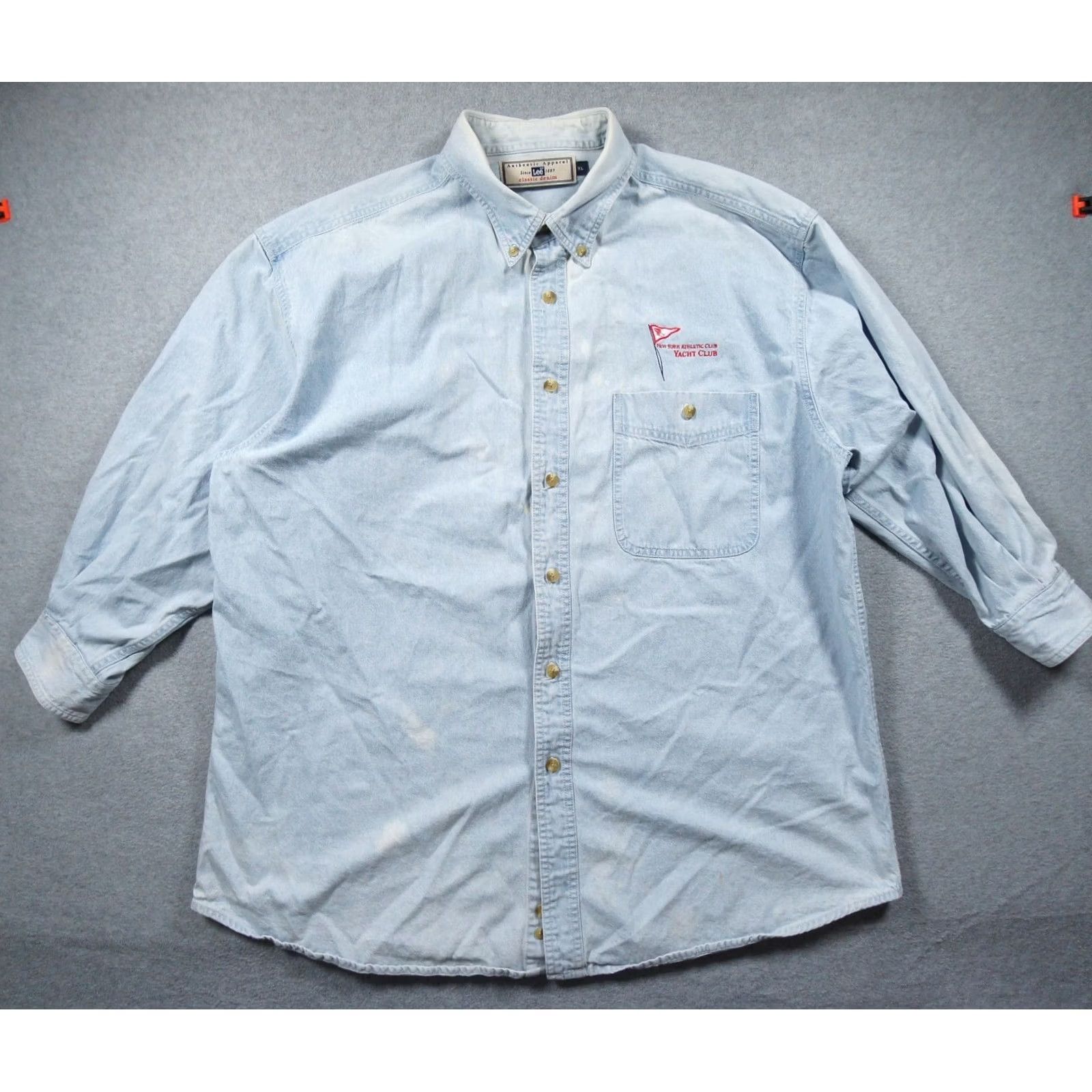 Lee Vintage NYAC Shirt Mens XL Blue Denim Button-Up Lee Regular Fit Button-Up Shirt Mens Blue Denim Outdoor 90s Mens Size US XL / EU 56 / 4 - 2 Thumbnail