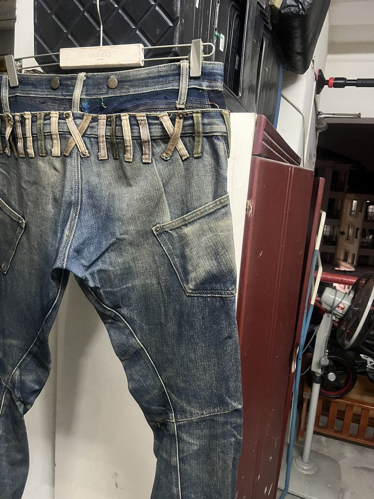Hysteric Glamour THRASHED DIRTY DOUBLE WAIST BREATHMINT DISTRESSED DENIM PANT Size US 32 / EU 48 - 11 Thumbnail