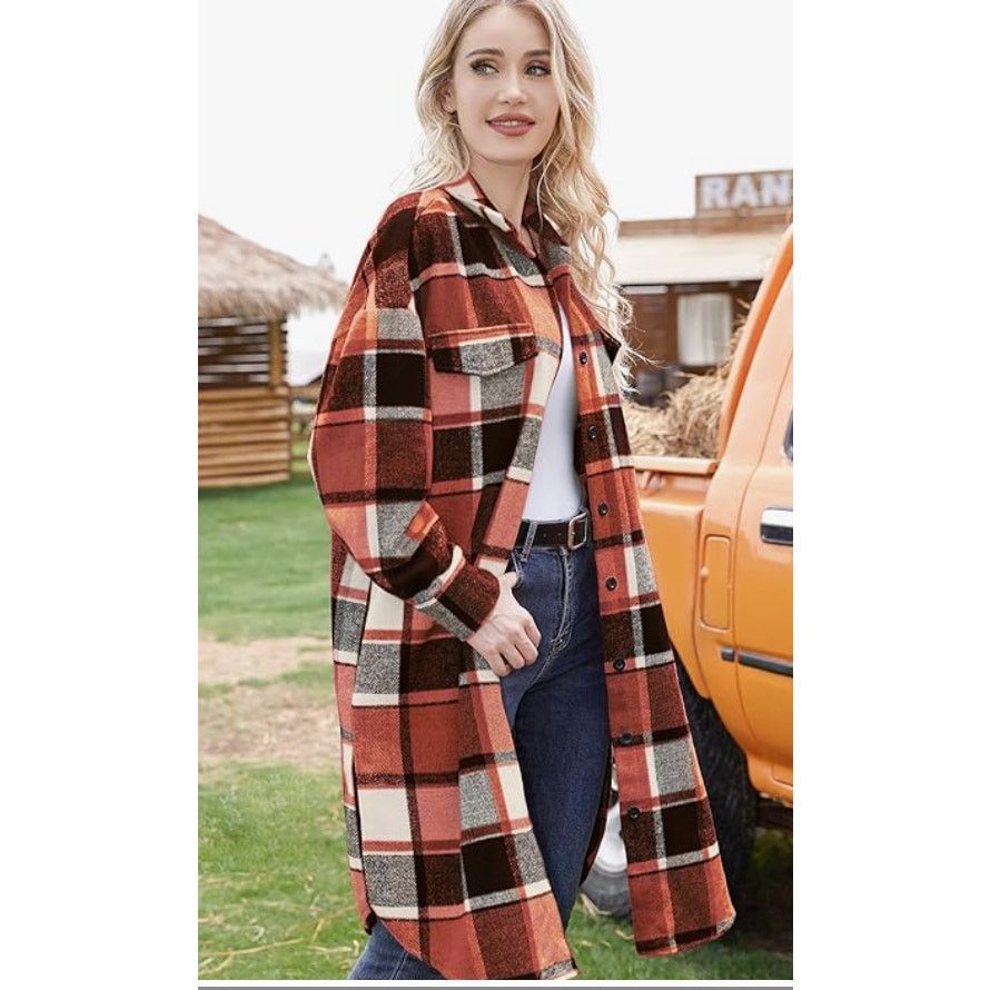 The Unbranded Brand Plaid Shacket Button Wool Blend Long Tartan Trench CoatLARGE Size L / US 10 / IT 46 - 3 Thumbnail