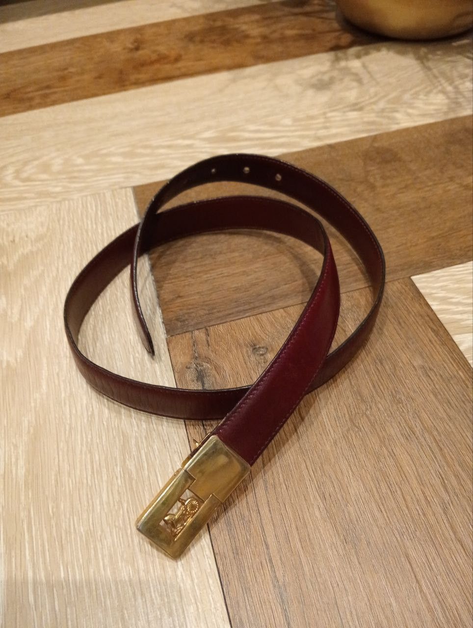 Celine VTG CELINE LEATHER BELT - BURGUNDY WITH GOLD COLOUR BUCKLE Size ONE SIZE - 6 Thumbnail